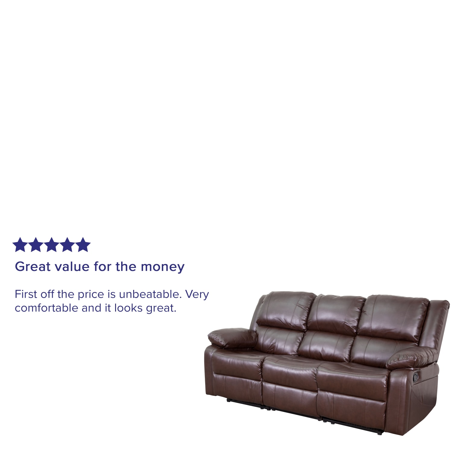 Flash Furniture Harmony Series LeatherSoft Faux Leather Sofa With 2 Built-In Recliners, Brown - Image 5