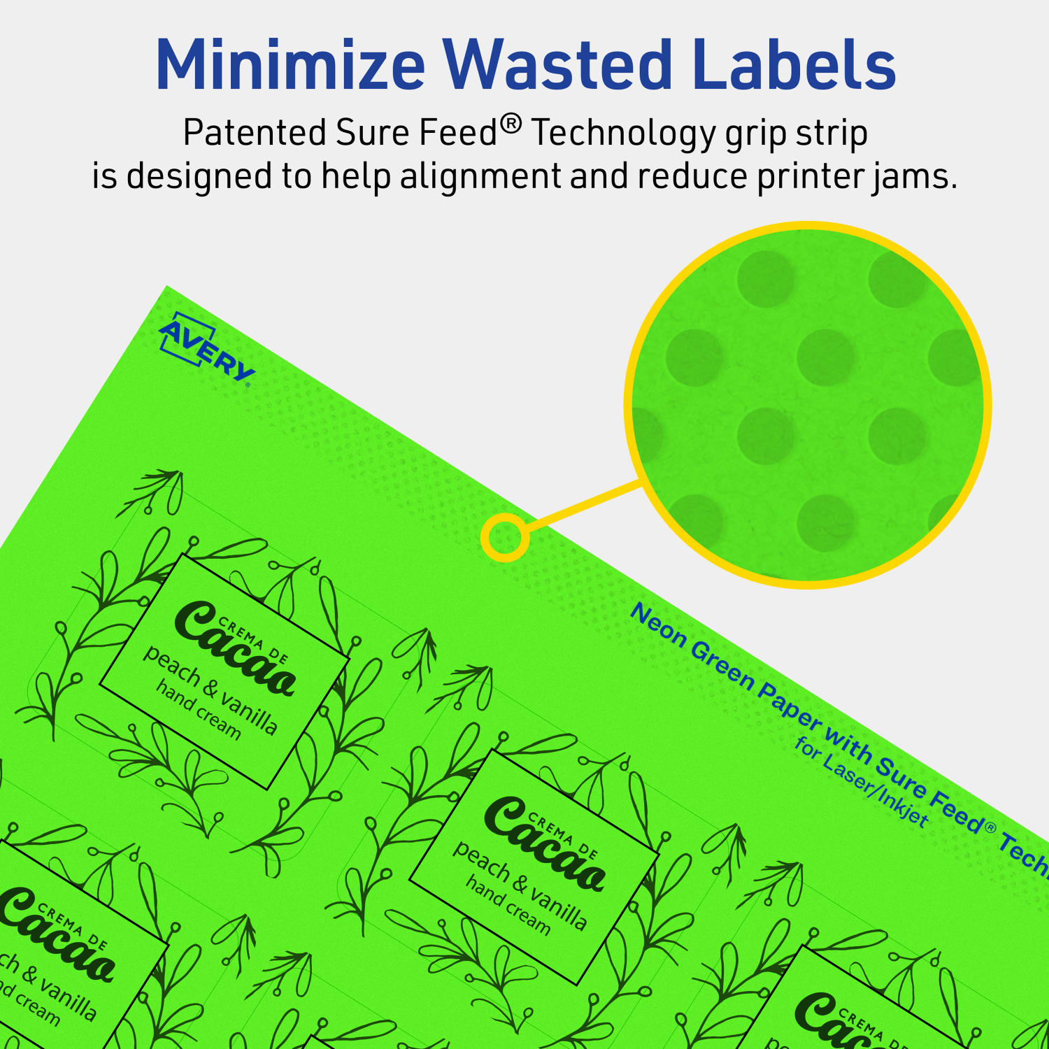 Avery Print-To-The-Edge Labels With Sure Feed Technology And Easy Peel, 94233-NGP20, Rectangle, 1-13/16in x 2-3/16in, Matte Neon Green, Pack of 240 - Image 5