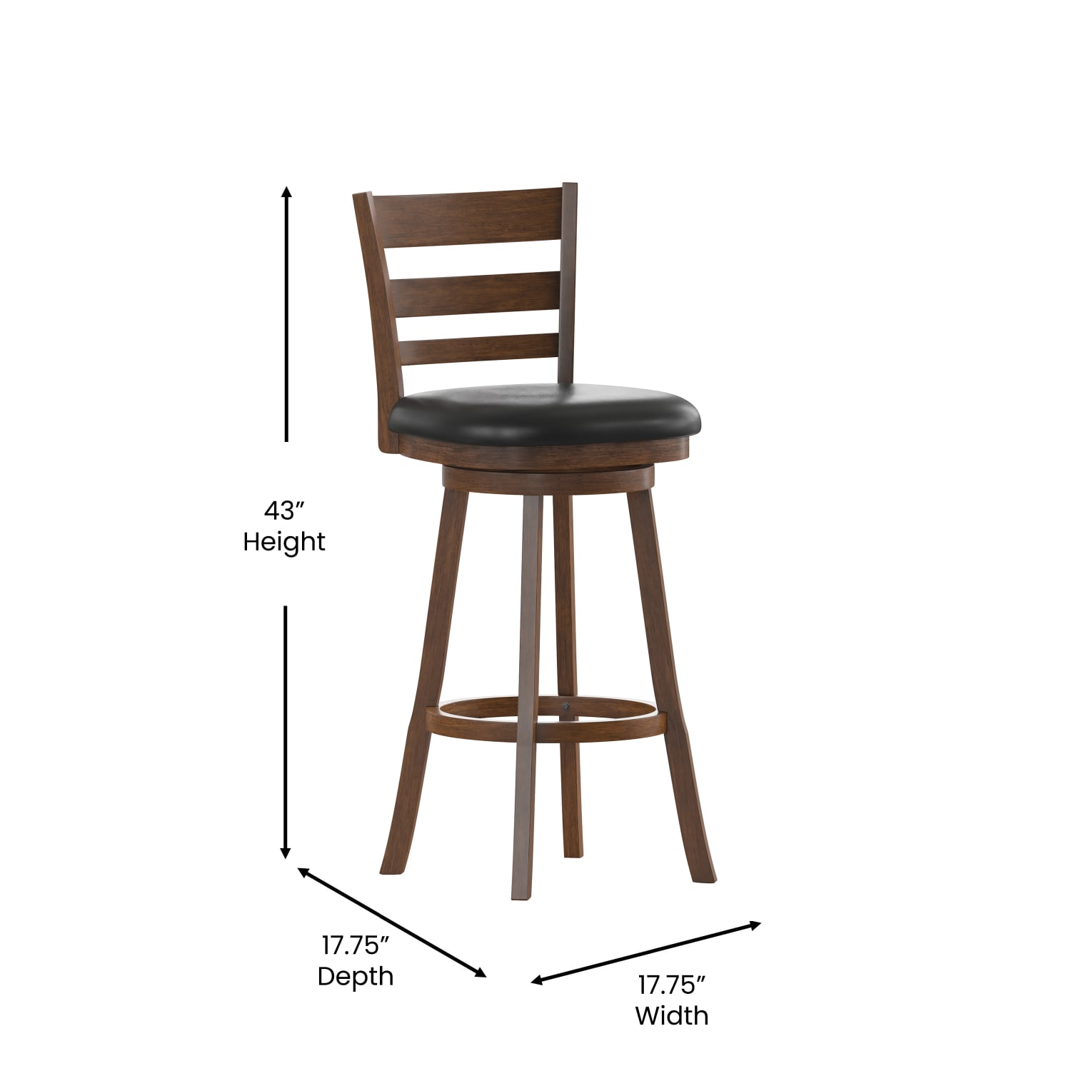 Flash Furniture Zerrick Commercial Grade Wood Classic Ladderback Swivel Bar Barstool with Padded, Upholstered Seat, Black Vinyl/Antique Oak Frame - Image 7