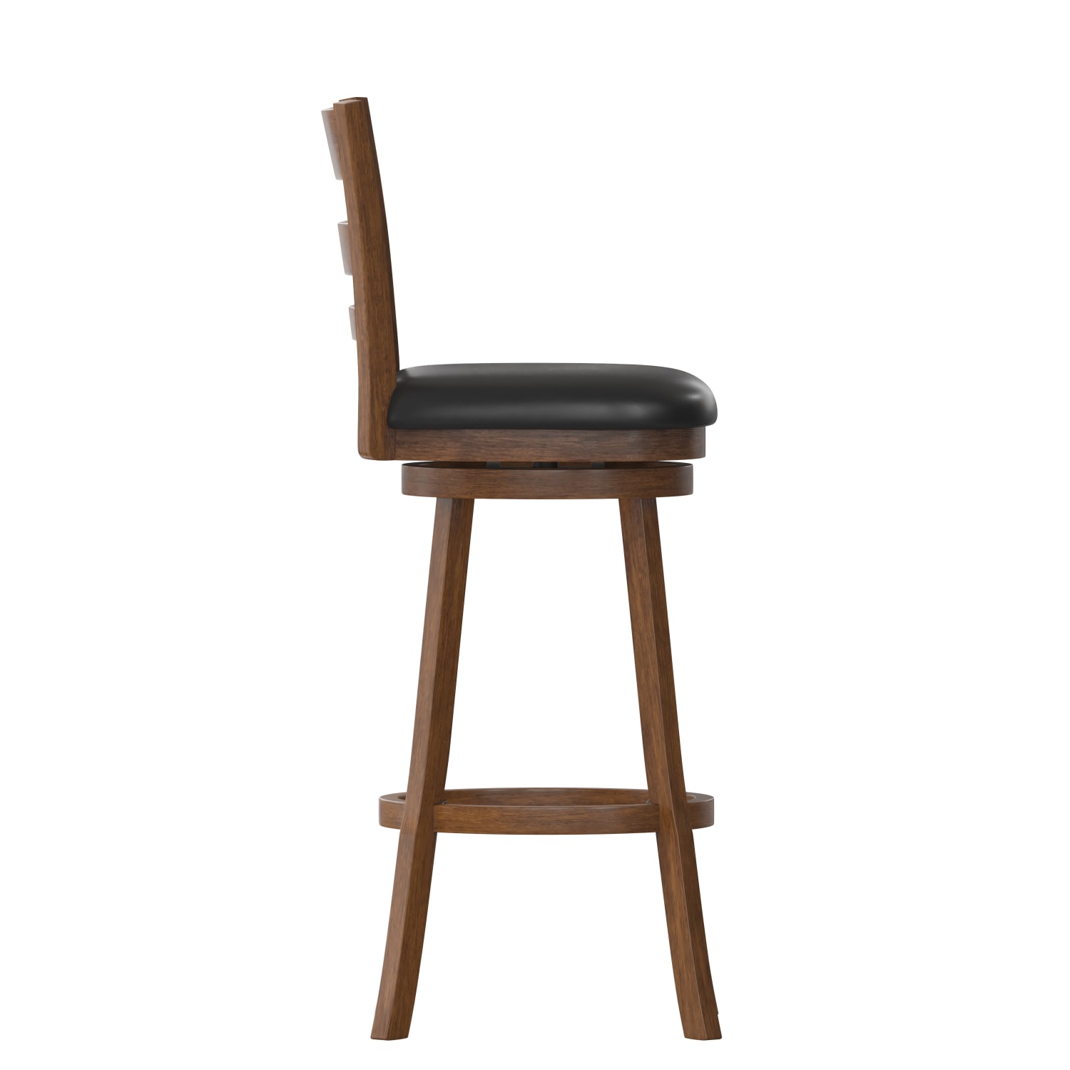 Flash Furniture Zerrick Commercial Grade Wood Classic Ladderback Swivel Bar Barstool with Padded, Upholstered Seat, Black Vinyl/Antique Oak Frame - Image 10