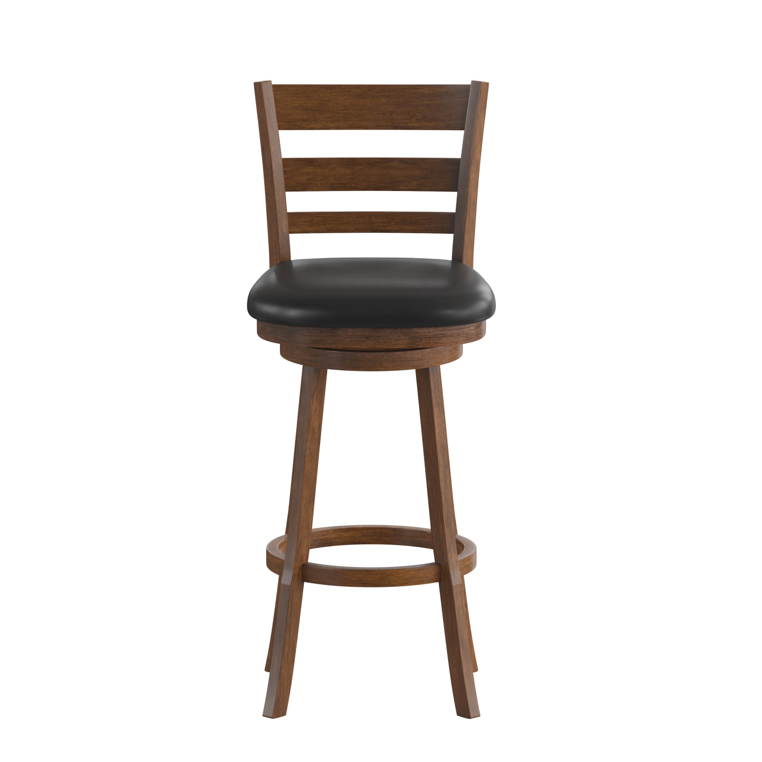 Flash Furniture Zerrick Commercial Grade Wood Classic Ladderback Swivel Bar Barstool with Padded, Upholstered Seat, Black Vinyl/Antique Oak Frame - Image 11