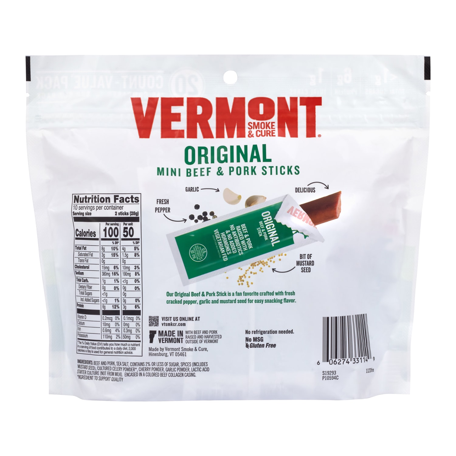 Vermont Smoke & Cure Original Flavor Mini Snack Sticks, 0.5 Oz, Pack Of 20 Sticks - Image 6