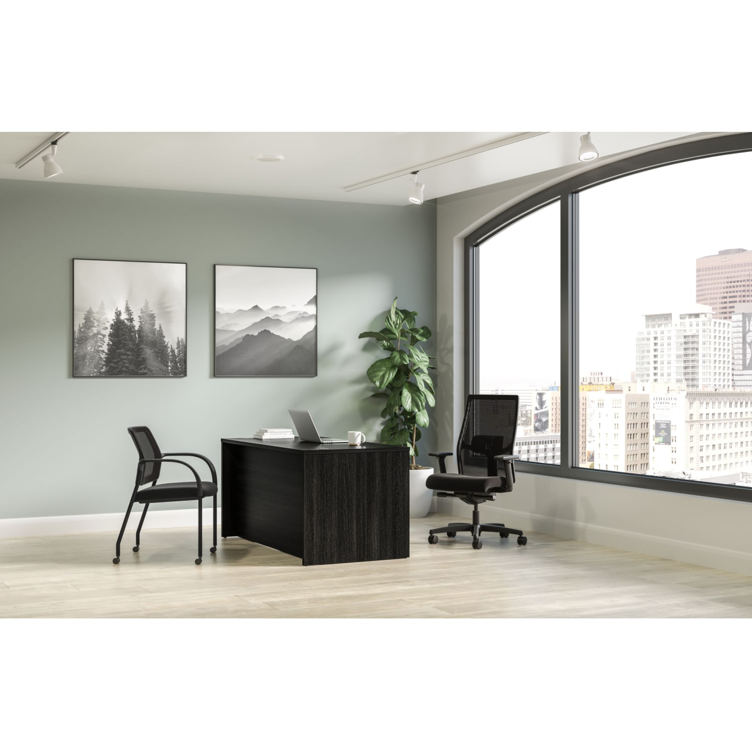 HON Mod 60inW Double-Pedestal Computer Desk, Java Oak
