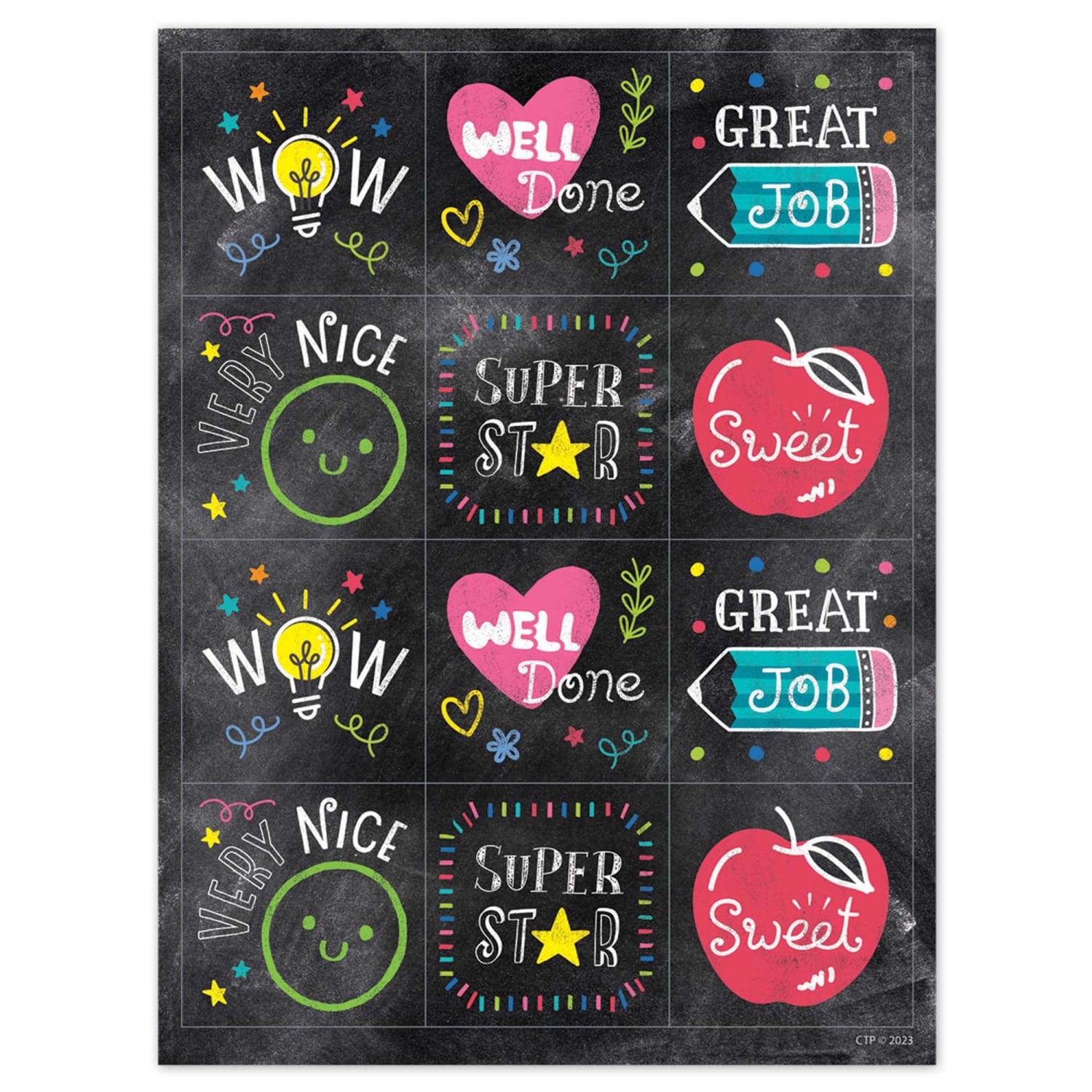 Creative Teaching Press Reward Stickers, 1-1/2in, Chalk It Up! Colorful Chalk, 60 Stickers Per Pack, Set Of 6 Packs - Image 3