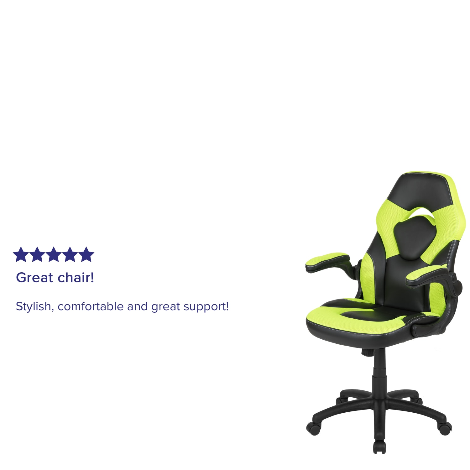 Flash Furniture X10 Ergonomic LeatherSoft Faux Leather High-Back Racing Gaming Chair With Flip-Up Arms, Neon Green/Black - Image 6