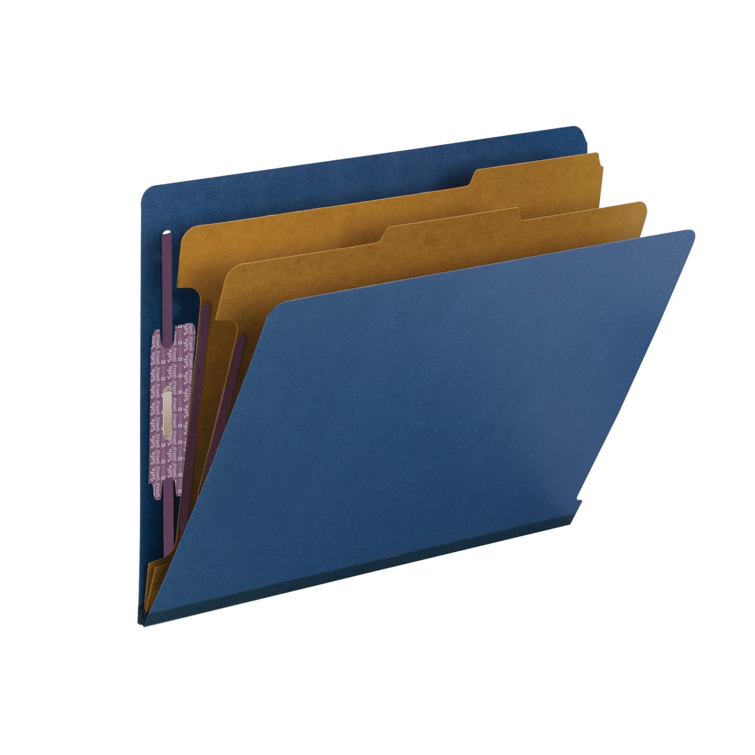 Smead End-Tab Classification Folders, 2in Expansion, 2 Dividers, 8 1/2in x 11in, Letter, Dark Blue, Box of 10