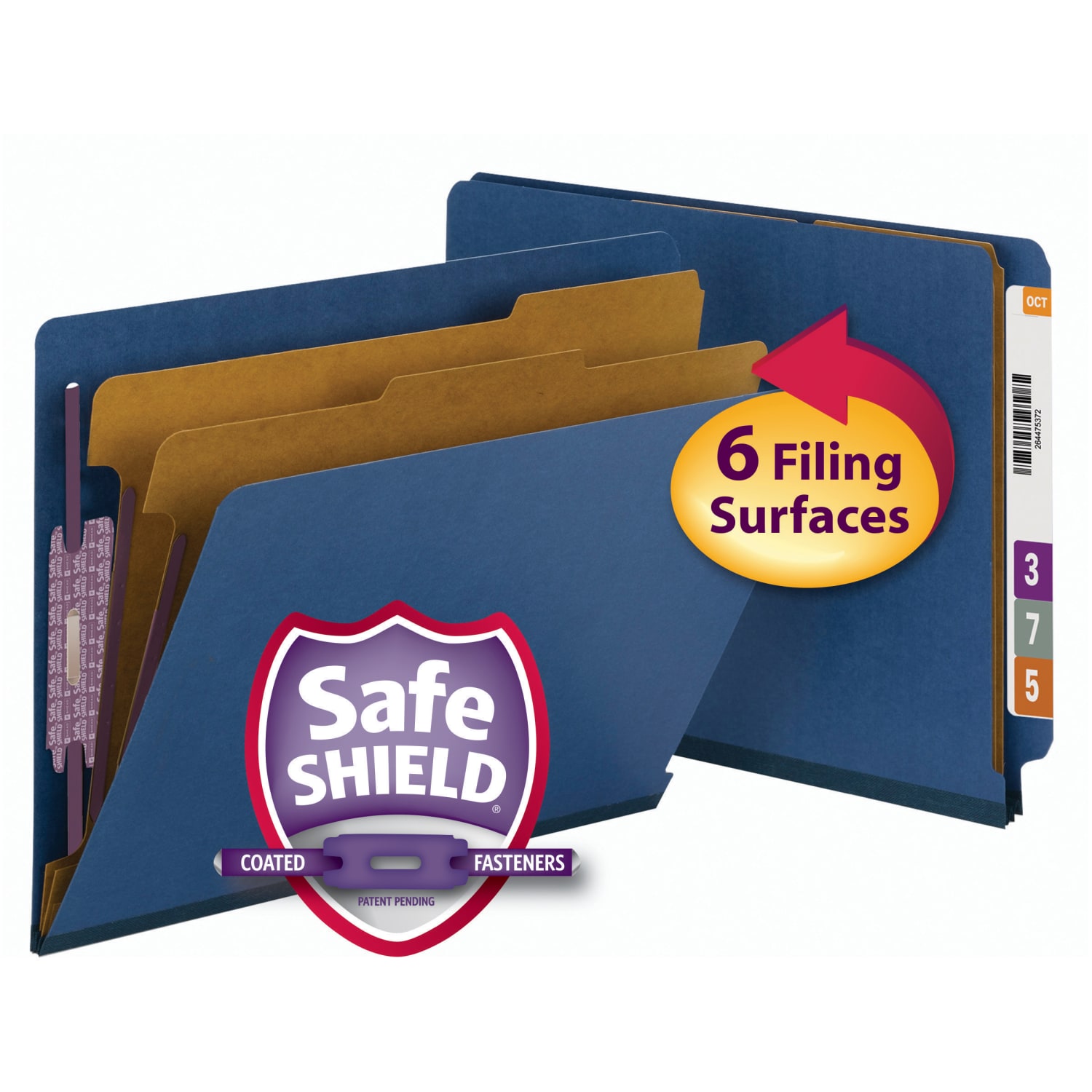 Smead End-Tab Classification Folders, 2in Expansion, 2 Dividers, 8 1/2in x 11in, Letter, Dark Blue, Box of 10 - Image 4