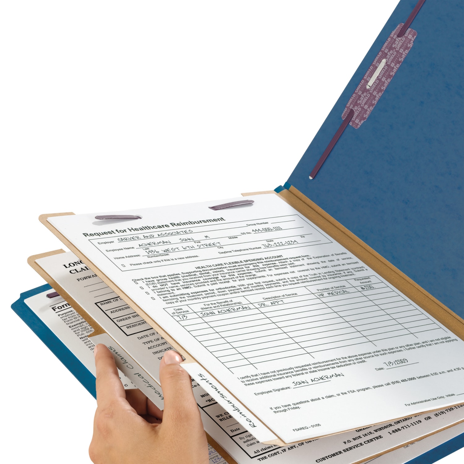 Smead End-Tab Classification Folders, 2in Expansion, 2 Dividers, 8 1/2in x 11in, Letter, Dark Blue, Box of 10 - Image 5