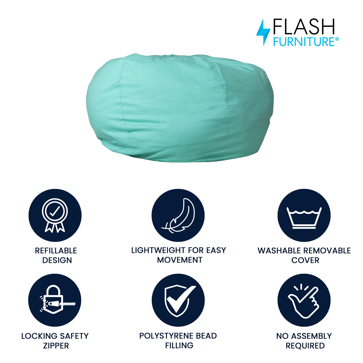 Flash Furniture Oversized Bean Bag Chair For Kids And Adults, Mint Green - Image 3