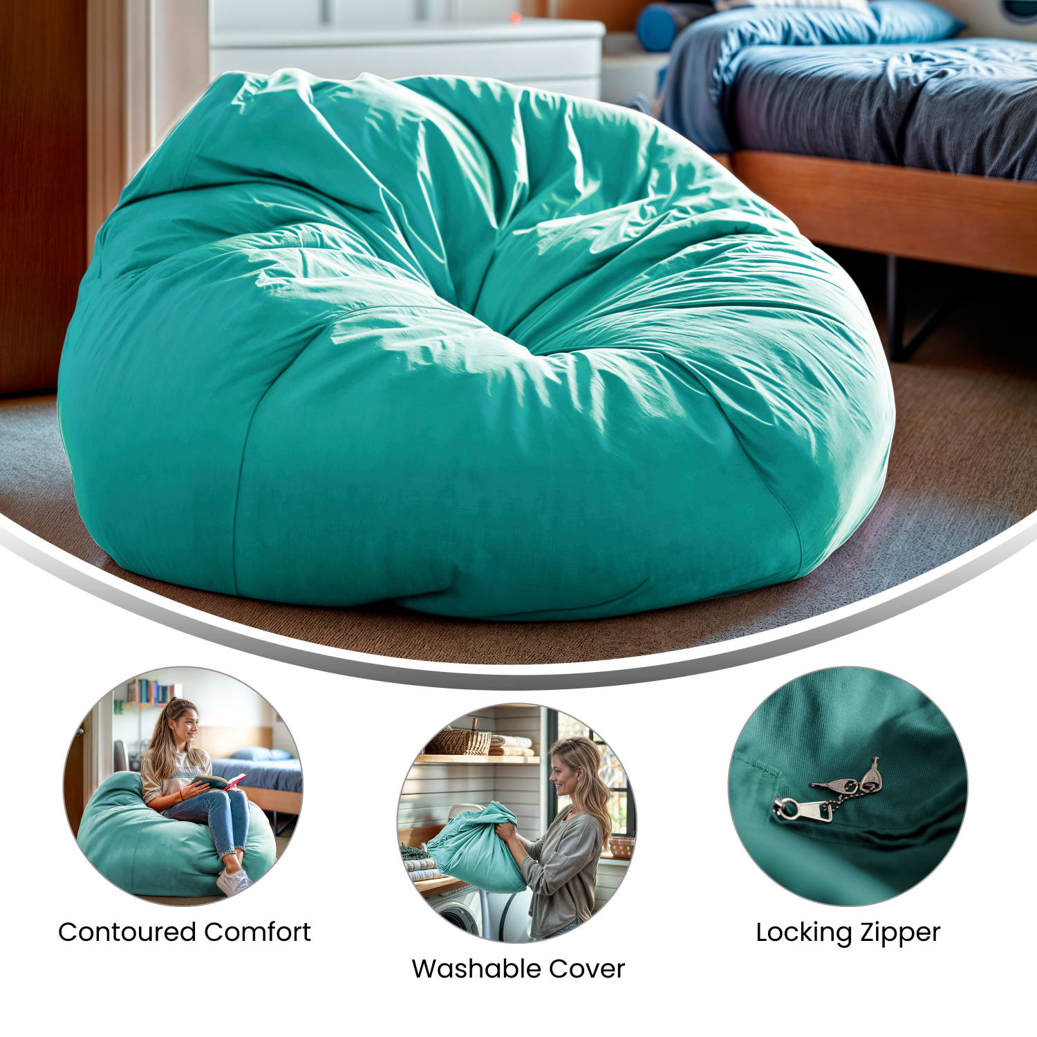 Flash Furniture Oversized Bean Bag Chair For Kids And Adults, Mint Green - Image 5