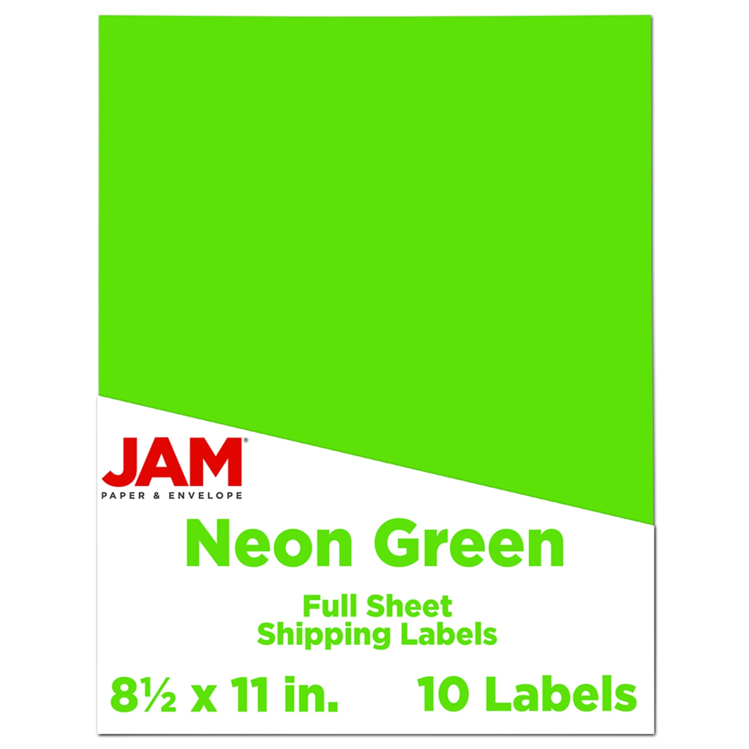 JAM Paper Full-Page Mailing And Shipping Labels, Rectangle, 8 1/2in x 11in, Neon Green, Pack Of 10