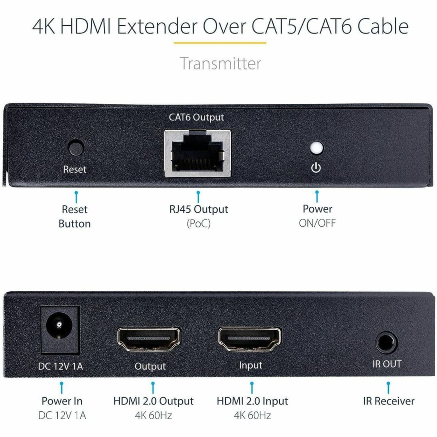 StarTech.com 4K HDMI Extender Over CAT5/CAT6 Cable, 4K 60Hz Video Extender Up to 230ft (70m), HDMI Over Ethernet Cabling, S/PDIF Audio Out - Image 3
