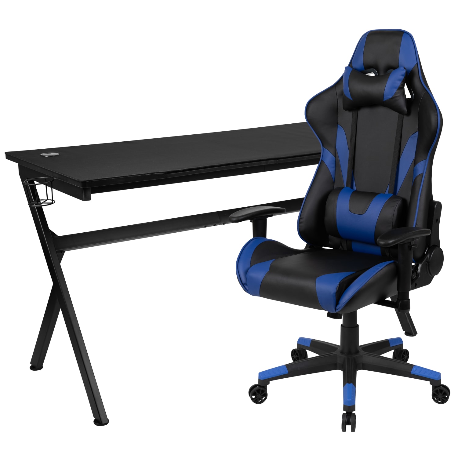 Flash Furniture Gaming Desk And Reclining Chair Set With Cup Holder, Headphone Hook & Removable Mouse Pad Top, Blue - Image 3