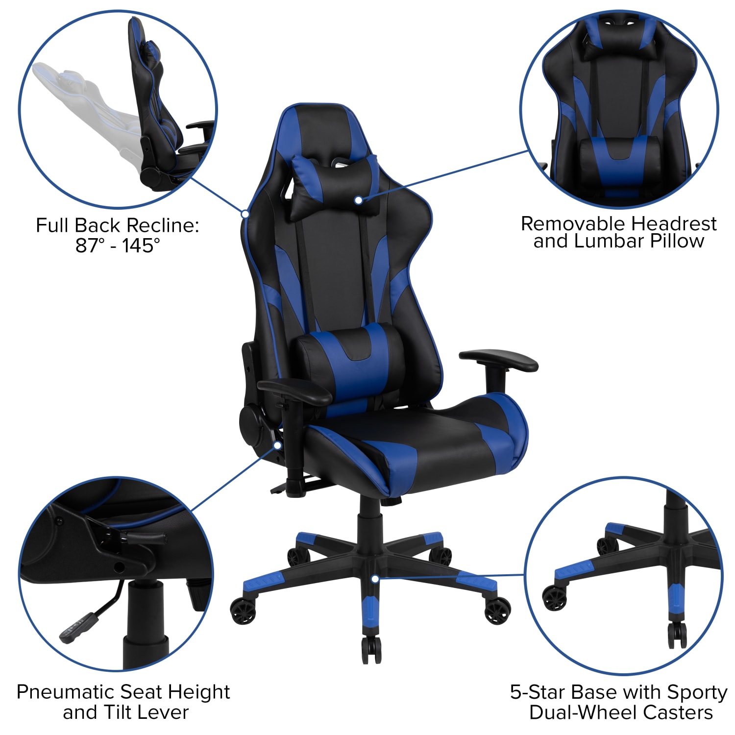 Flash Furniture Gaming Desk And Reclining Chair Set With Cup Holder, Headphone Hook & Removable Mouse Pad Top, Blue - Image 5