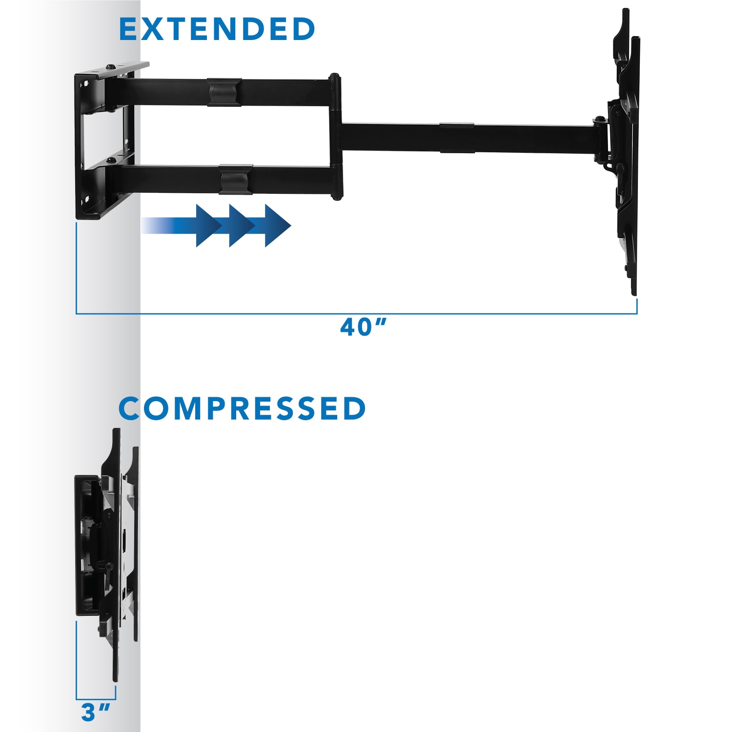 Mount-It! MI-372 Articulating TV Wall Mount With Extra-Long Extension For Screens 42 - 80in, 12inH x 37inW x 4-1/8inD, Black - Image 5