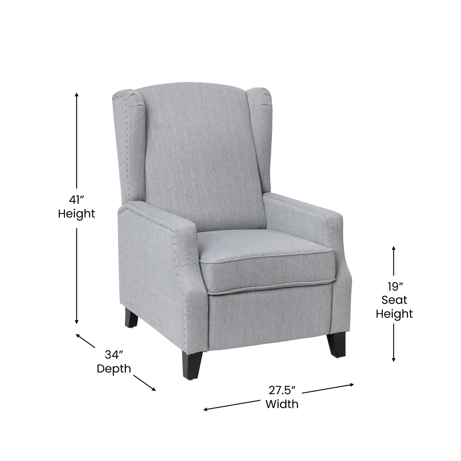 Flash Furniture Prescott Traditional Style Slim Push-Back Recliner Accent Chair, Gray - Image 6