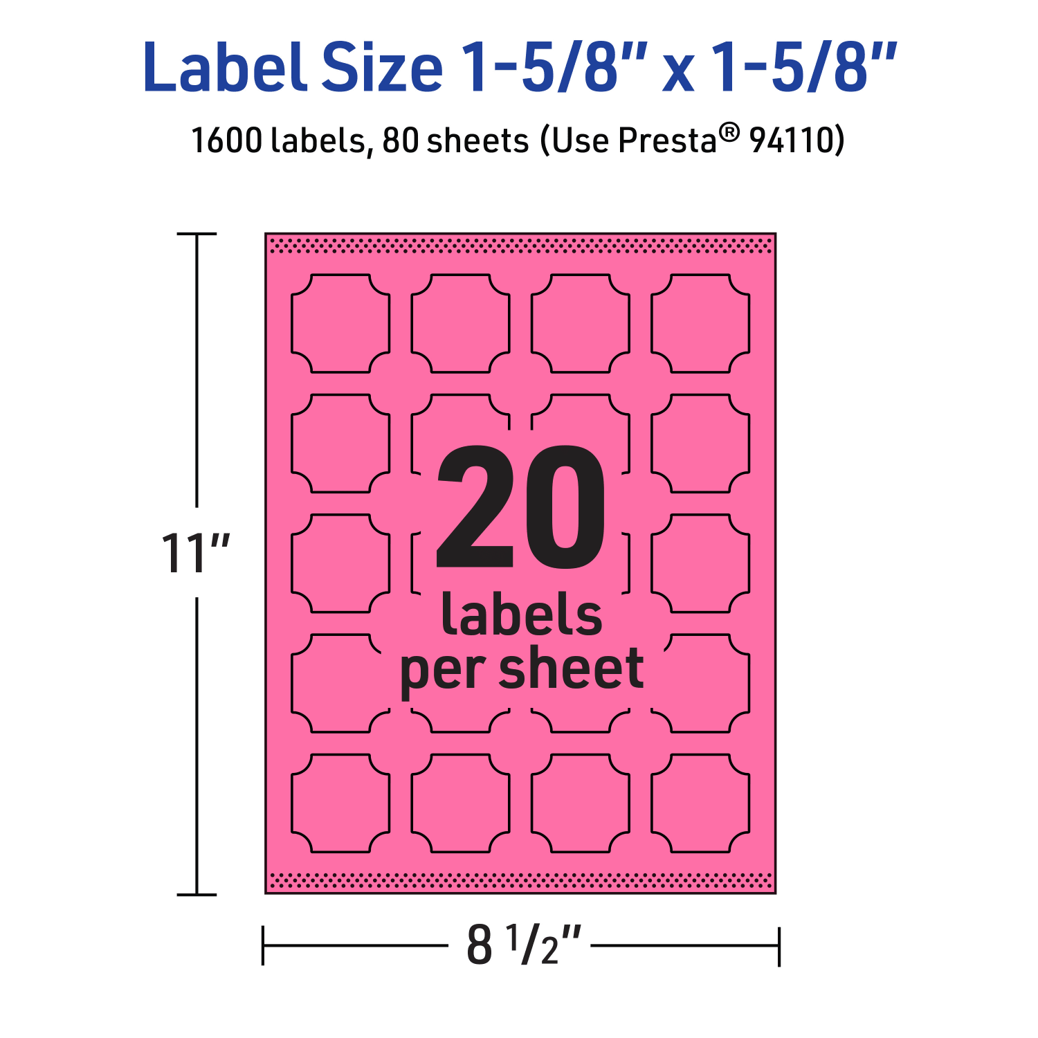 Avery Print-To-The-Edge Labels With Sure Feed Technology, 94110-BPP80, Square Scalloped, 1-5/8in x 1-5/8in, Matte Bright Pink, Pack of 1600 - Image 6