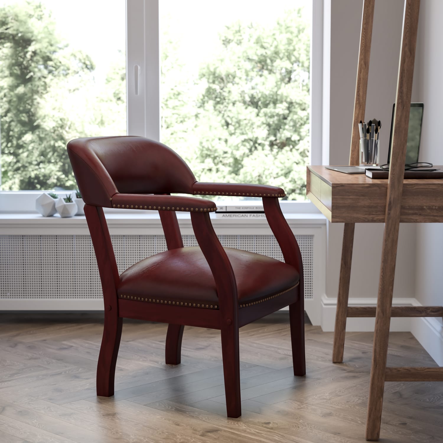 Flash Furniture Vinyl Conference Guest Chair With Accent Nail Trim, Oxblood