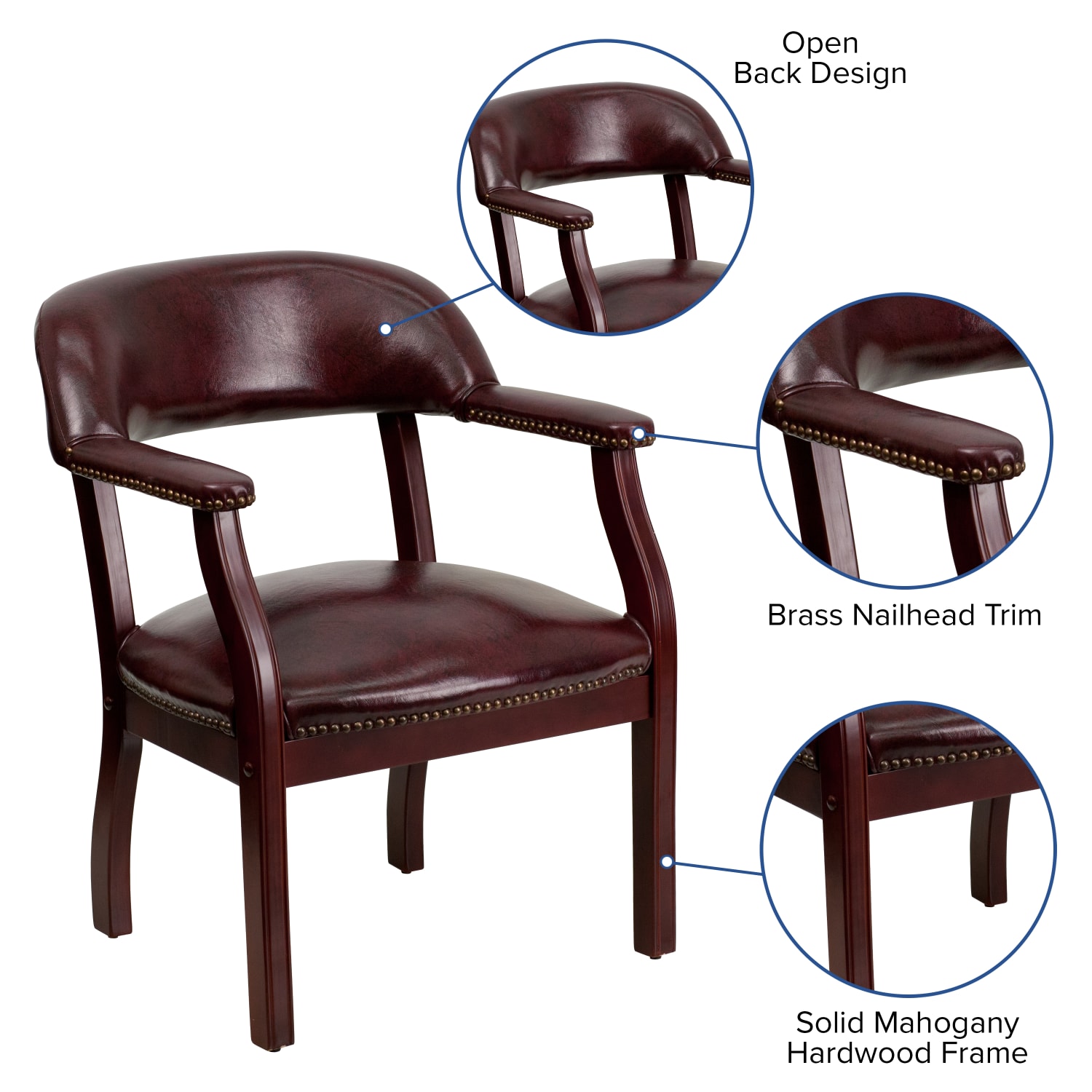 Flash Furniture Vinyl Conference Guest Chair With Accent Nail Trim Oxblood PopularChairscom