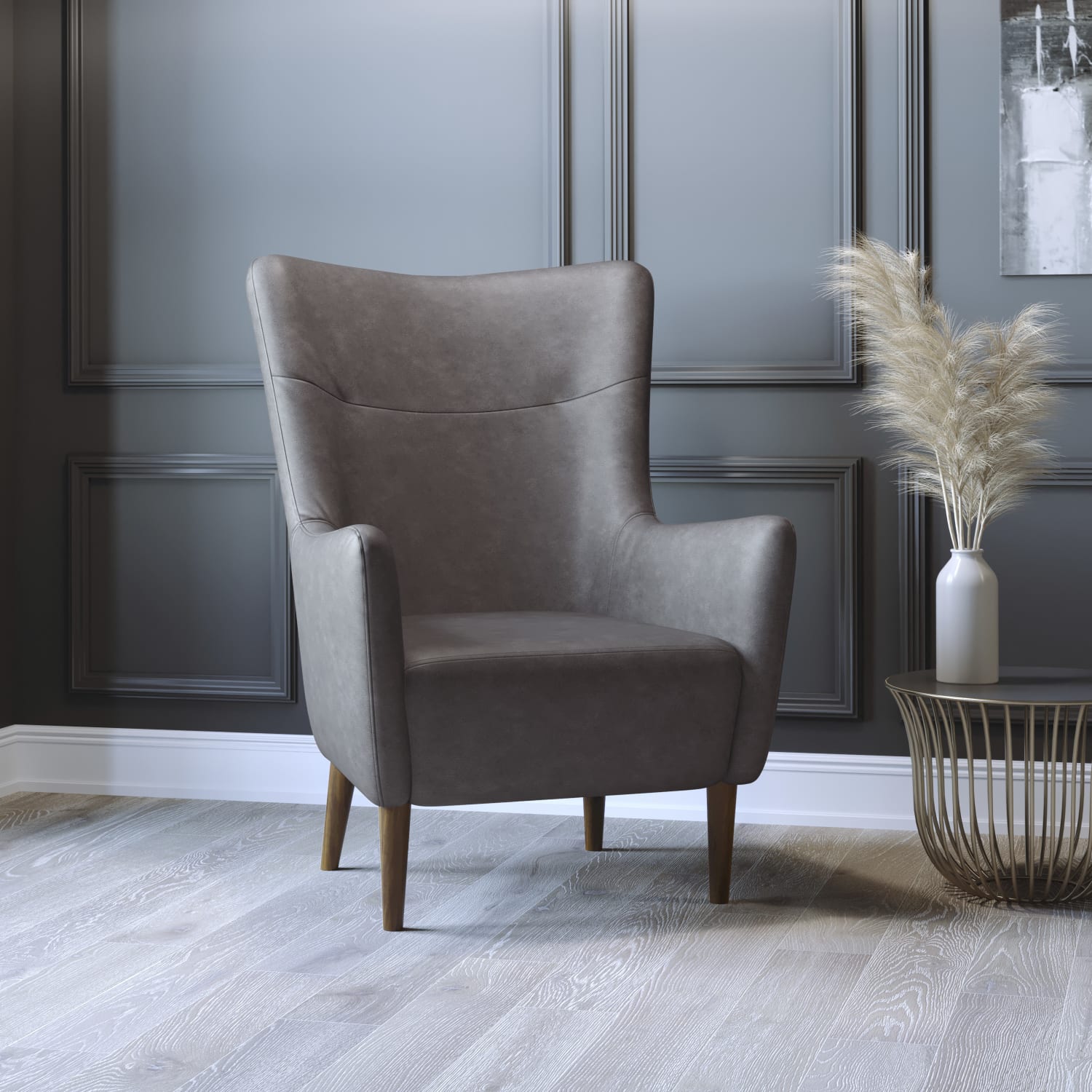 Flash Furniture Connor Traditional Wingback Accent Chair, Commercial Grade Faux Leather Upholstery and Wooden Frame and Legs, Dark Gray - Image 3