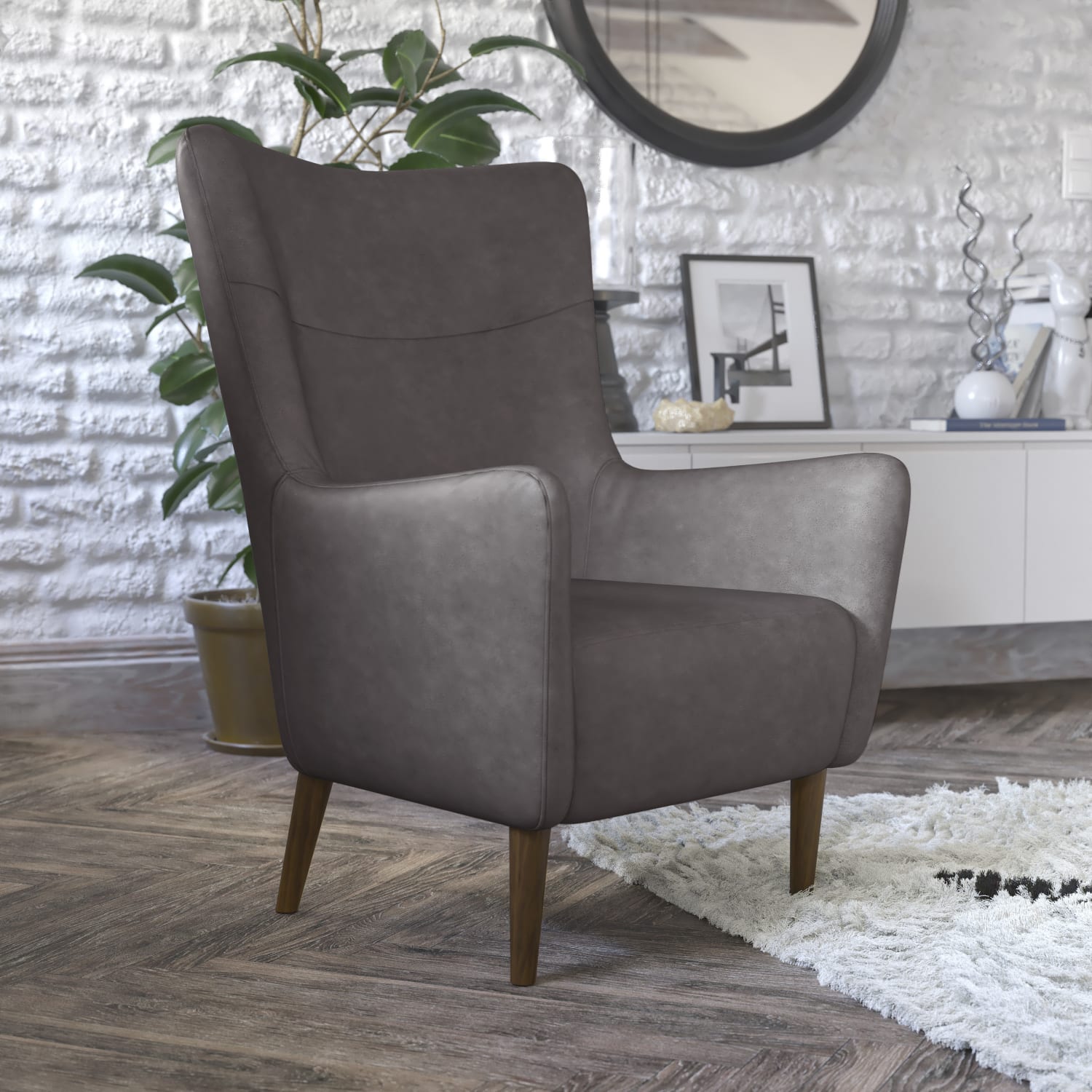 Flash Furniture Connor Traditional Wingback Accent Chair, Commercial Grade Faux Leather Upholstery and Wooden Frame and Legs, Dark Gray - Image 5