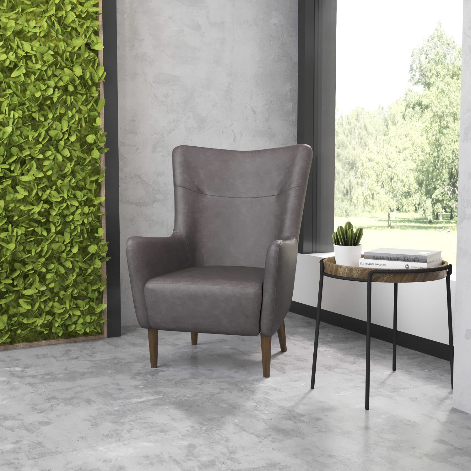 Flash Furniture Connor Traditional Wingback Accent Chair, Commercial Grade Faux Leather Upholstery and Wooden Frame and Legs, Dark Gray - Image 6