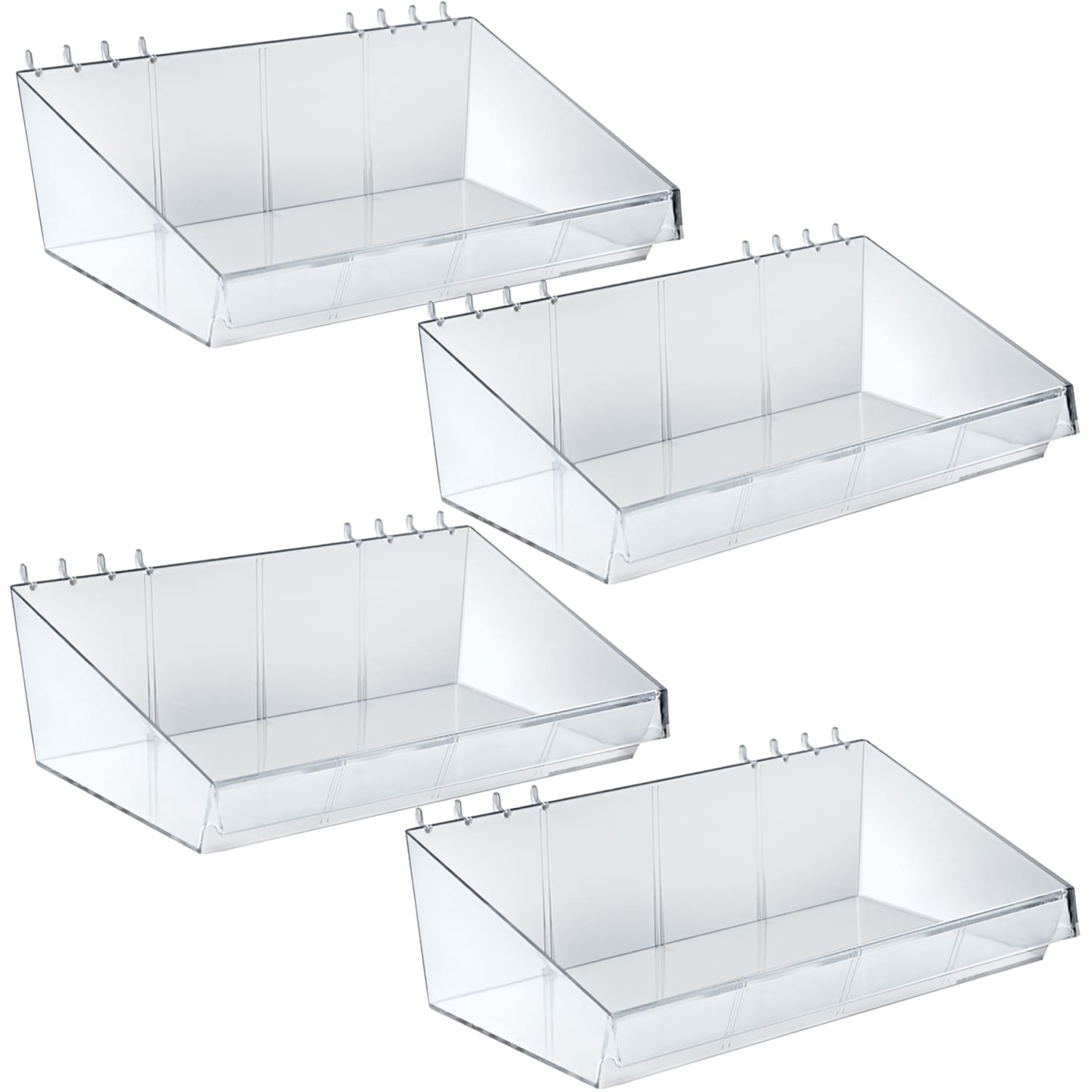Azar Displays Divider Bins, Small Size, 4in x 13in x 7in, Clear, Pack Of 4