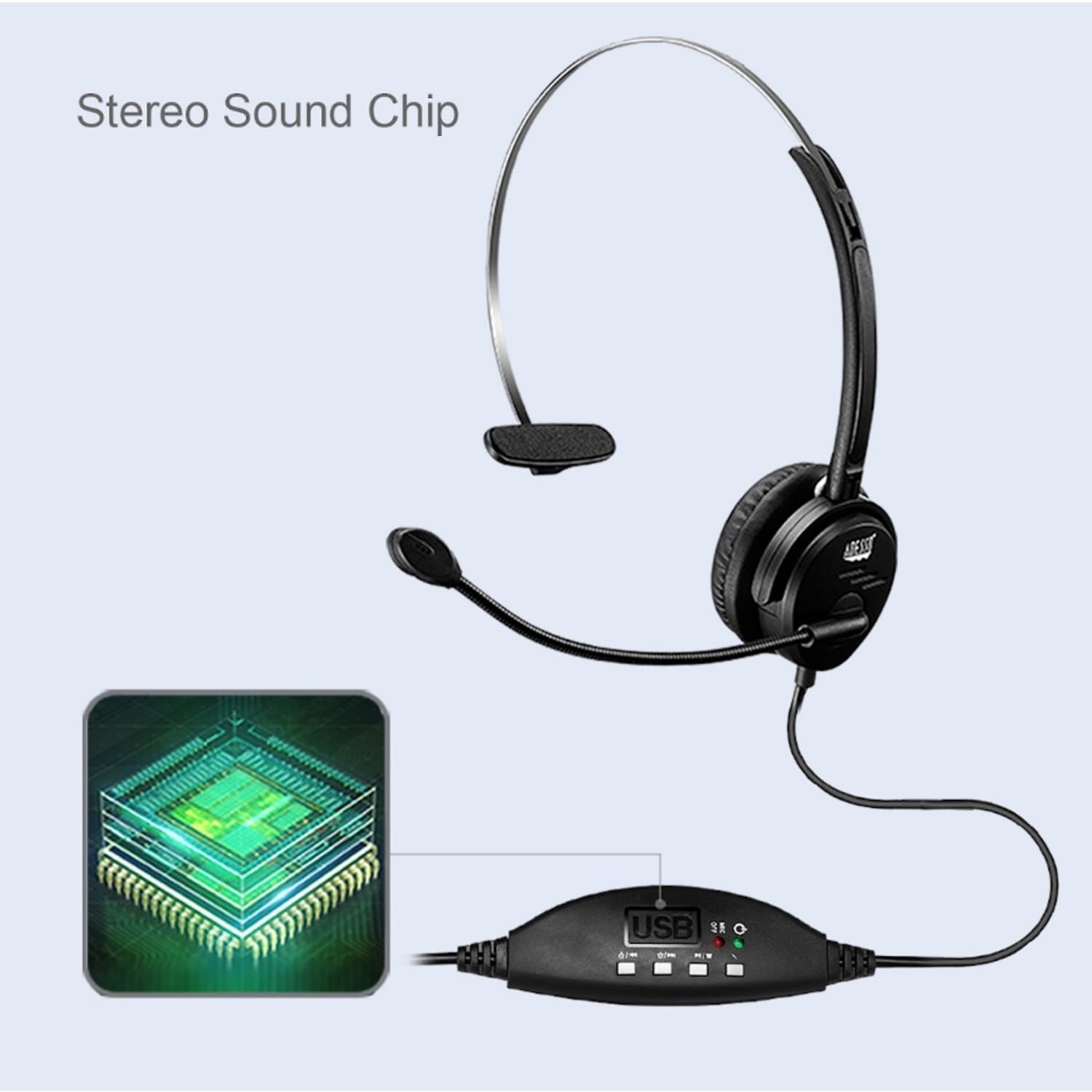 Adesso USB Single-Sided Headset With Adjustable Microphone, Black - Image 4