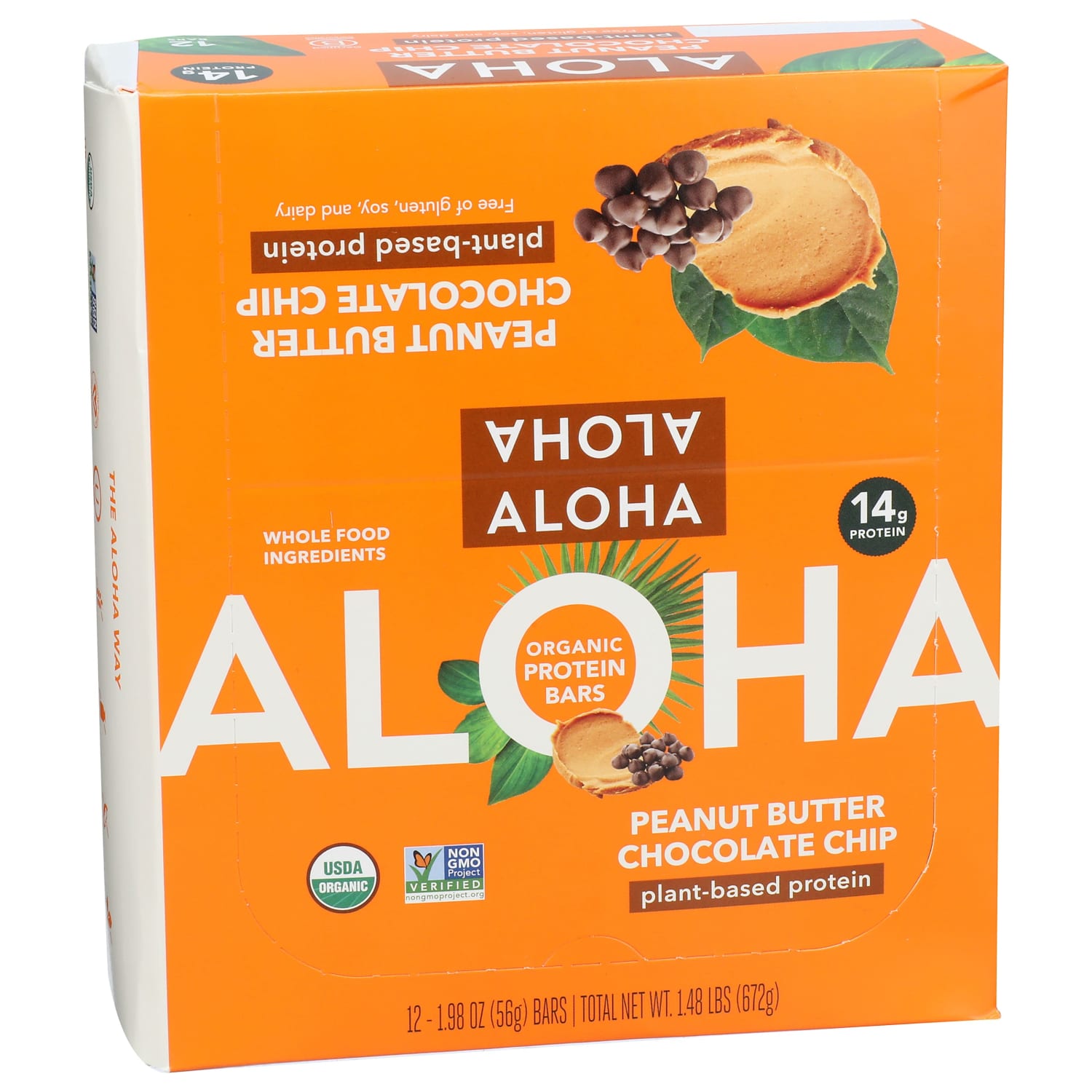 Aloha Plant Protein Bars, Organic Peanut Butter Chocolate Chip, 1.9 Oz, Total Qty 12
