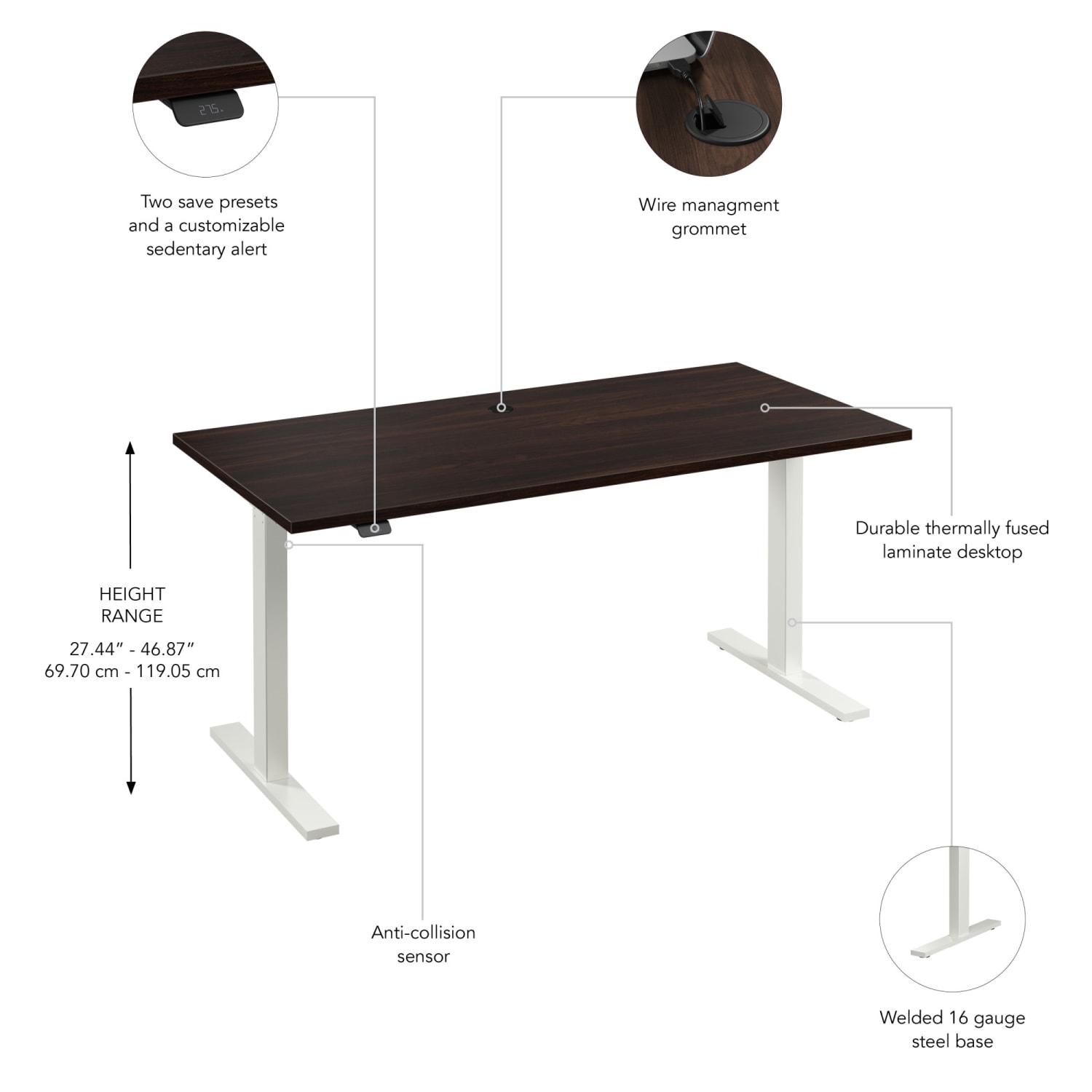 Bush Business Furniture Move 60 Series 60inW x 30inD Electric Height Adjustable Standing Desk, Black Walnut/White Powder Coat, Standard Delivery - Image 4