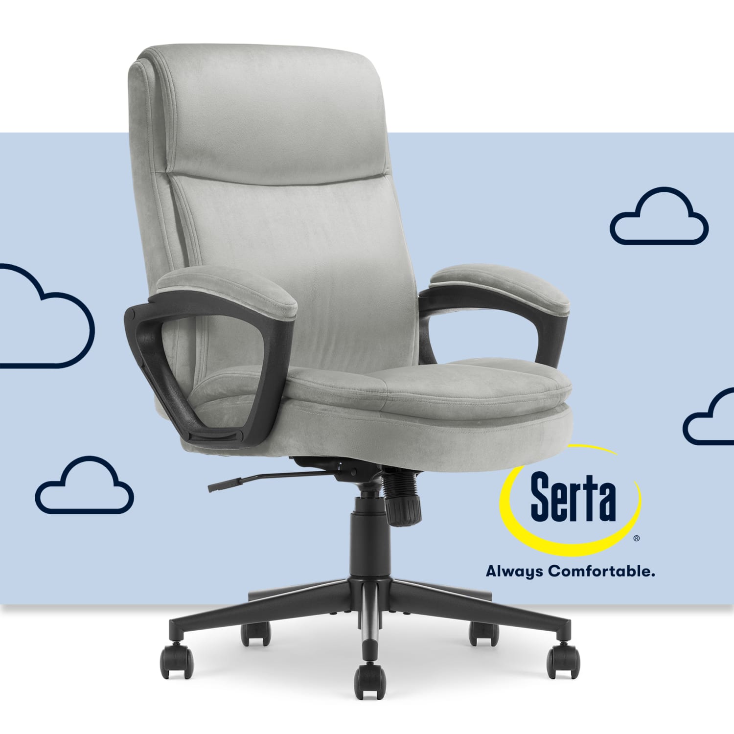 Serta Comfort Ergo Ergonomic Velvet High-Back Executive Office Chair, Gray/Black - Image 3