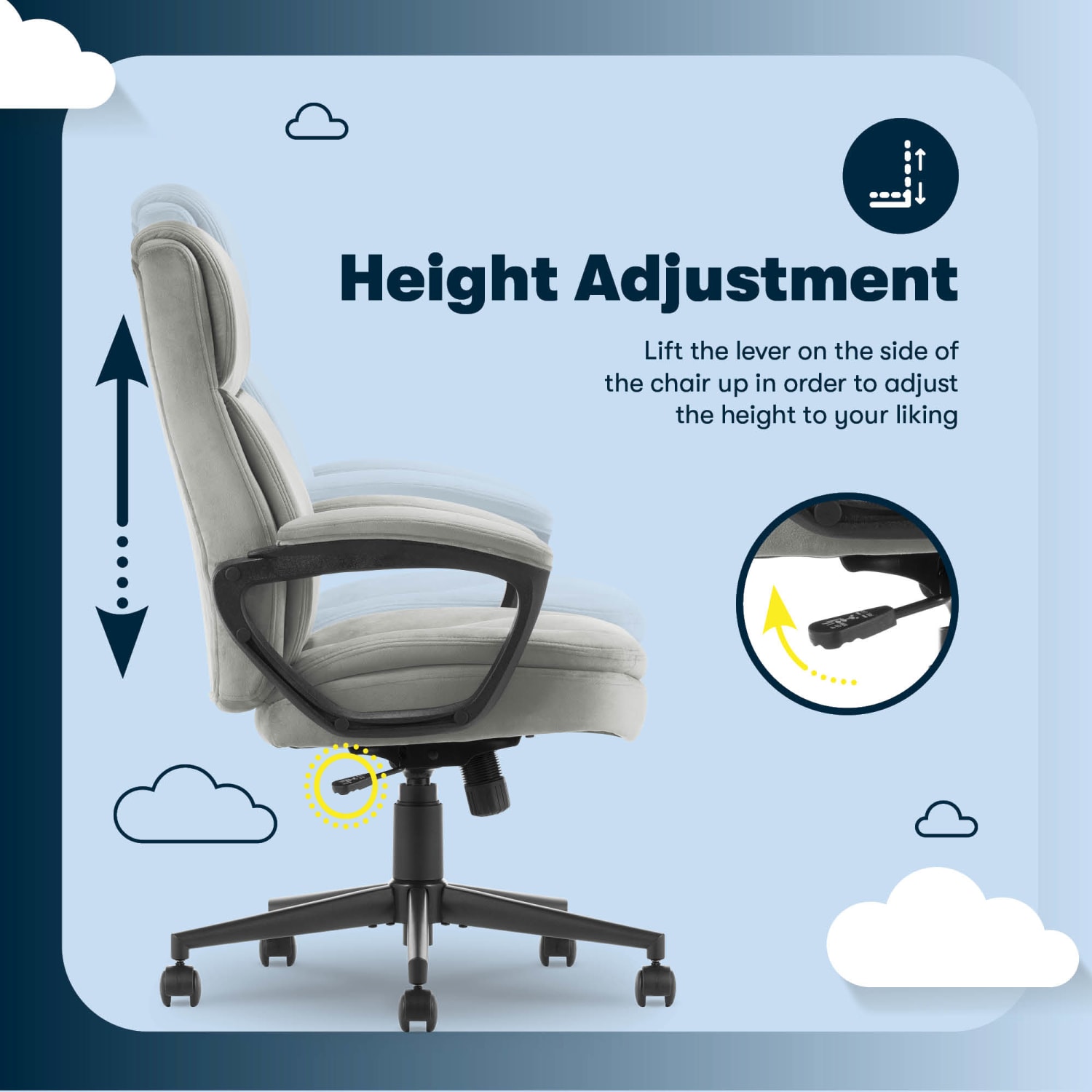 Serta Comfort Ergo Ergonomic Velvet High-Back Executive Office Chair, Gray/Black - Image 8