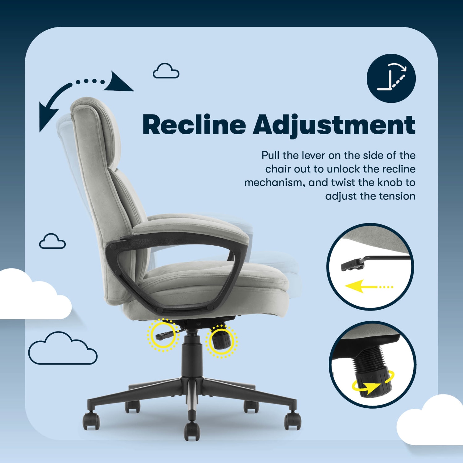 Serta Comfort Ergo Ergonomic Velvet High-Back Executive Office Chair, Gray/Black - Image 9