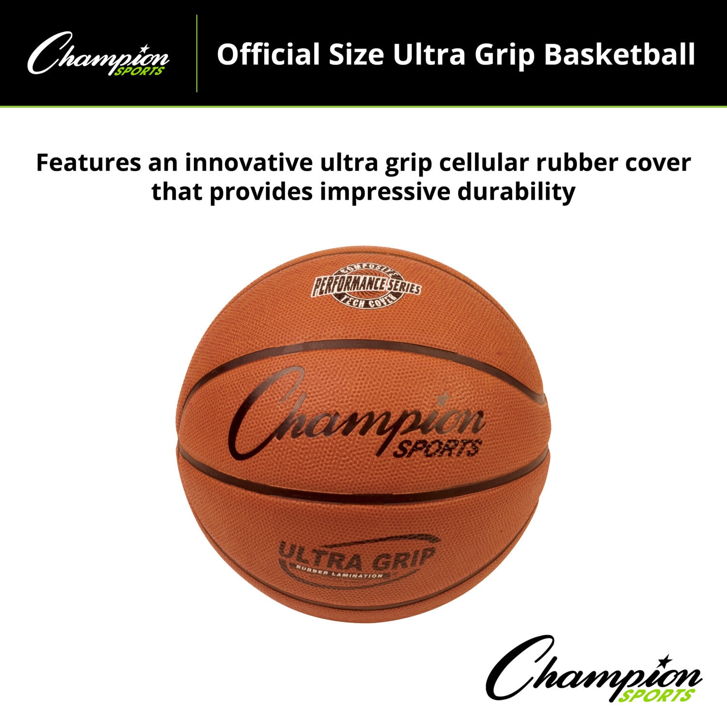 Champion Sports Ultra Grip Rubber Basketball With Bladder, Official Size 7, Orange - Image 3