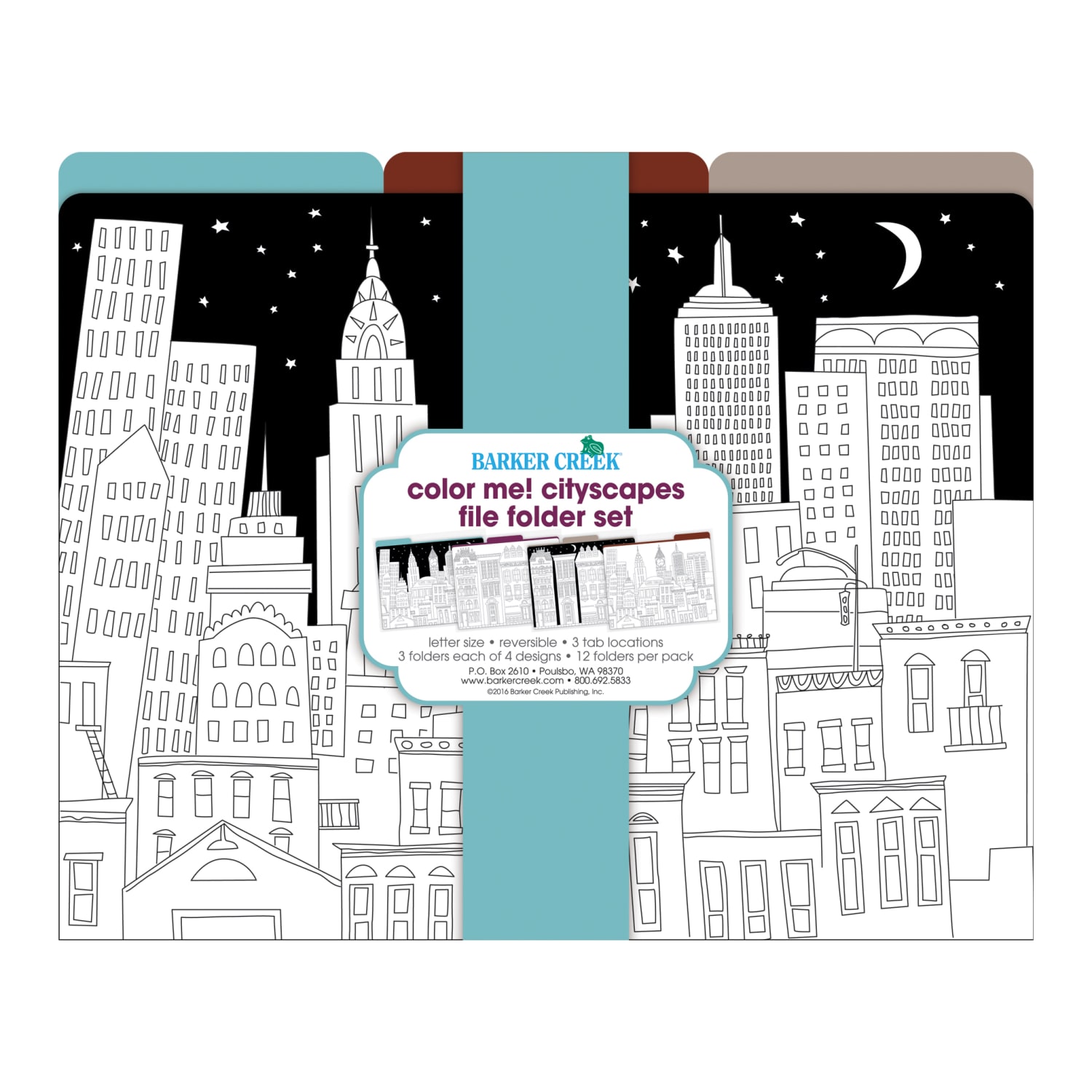 Barker Creek File Folders, Letter Size, Color Me! Cityscapes, Pack Of 12