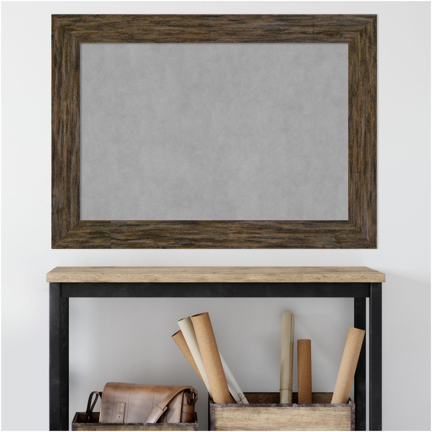 Amanti Art Magnetic Bulletin Board, Steel/Aluminum, 43in x 31in, Fencepost Brown Wood Frame - Image 4