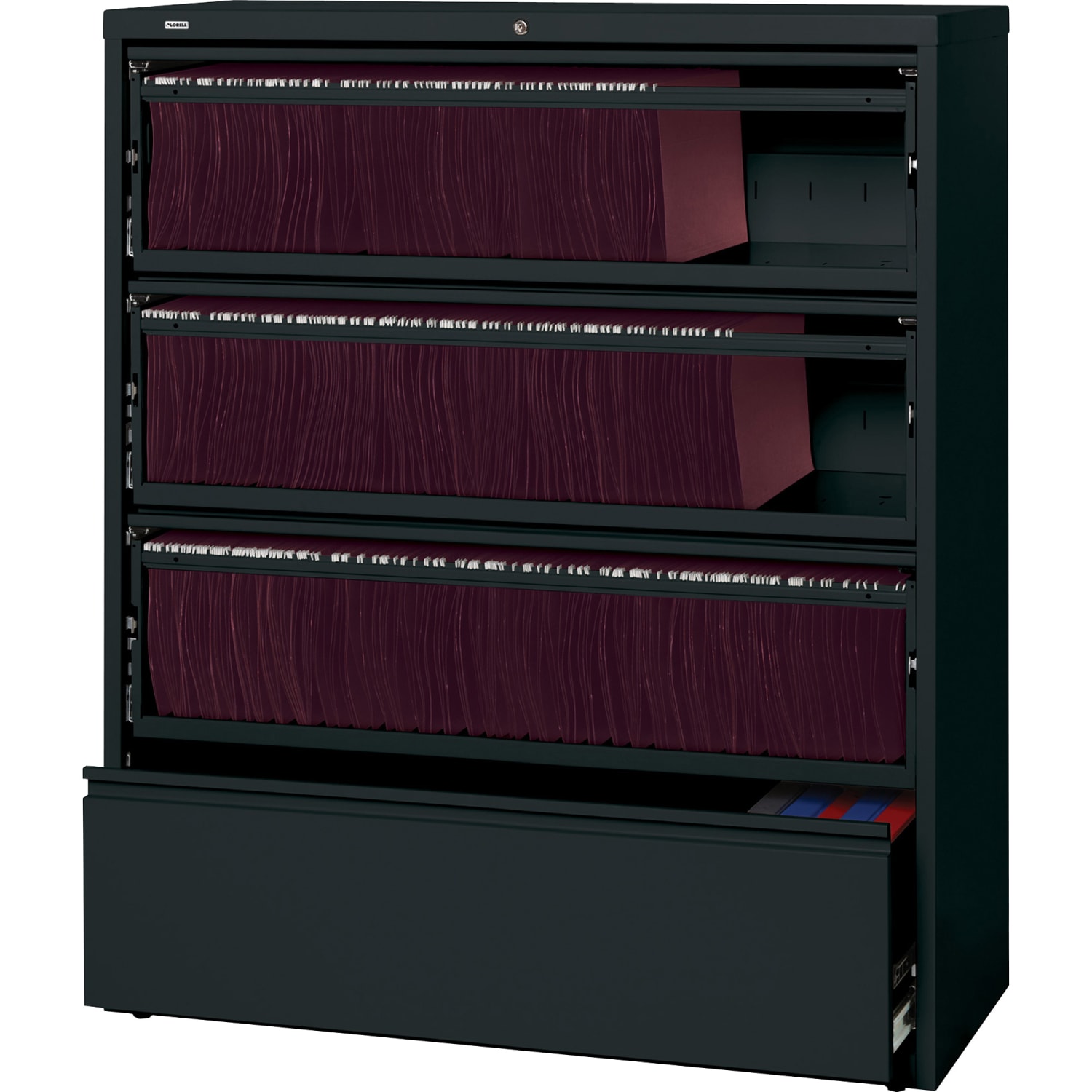 Lorell Fortress 42inW Lateral 4-Drawer File Cabinet With Roll-Out Shelves, Metal, Black - Image 4