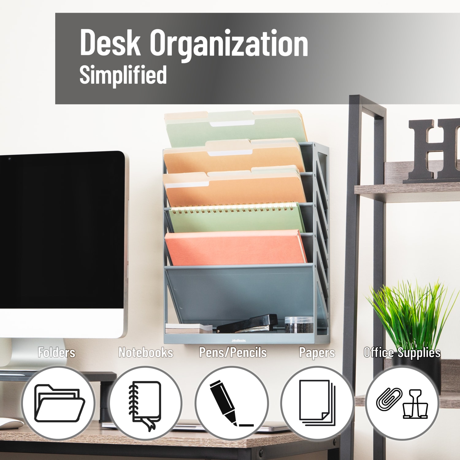 Mind Reader 5-Tier Vertical File Holder, 16inH x 4-1/4inW x 13inD, Gray - Image 3