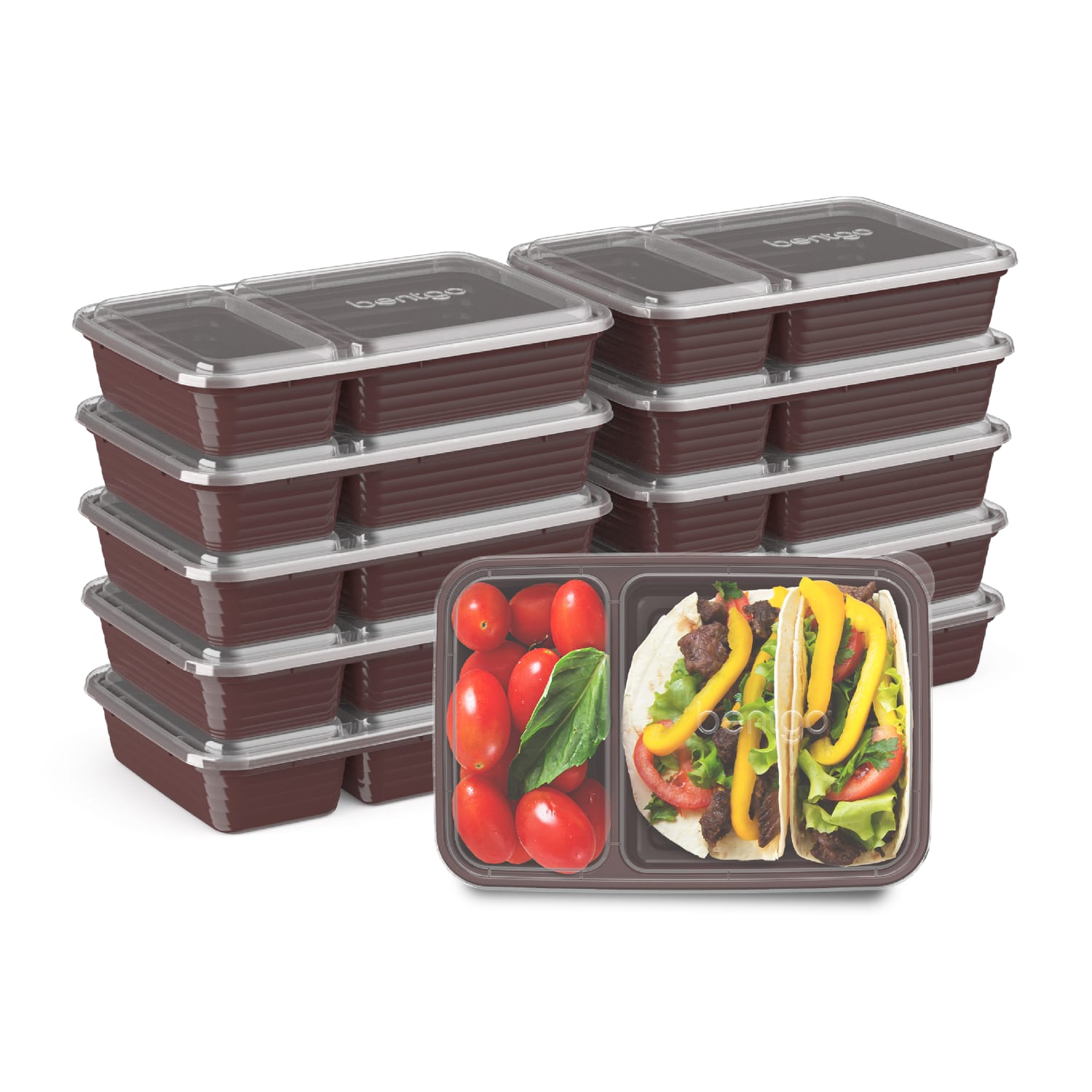 Bentgo Prep 2-Compartment Containers, 6-1/2inH x 6inW x 9inD, Burgundy, Pack Of 10 Containers