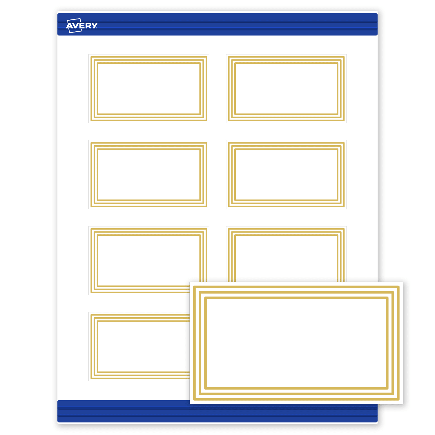 Avery Printable Cards With Sure Feed Technology, 2in x 3-1/2in, Matte White With Preprinted Gold Multi-Lined Border, Pack Of 80 - Image 3