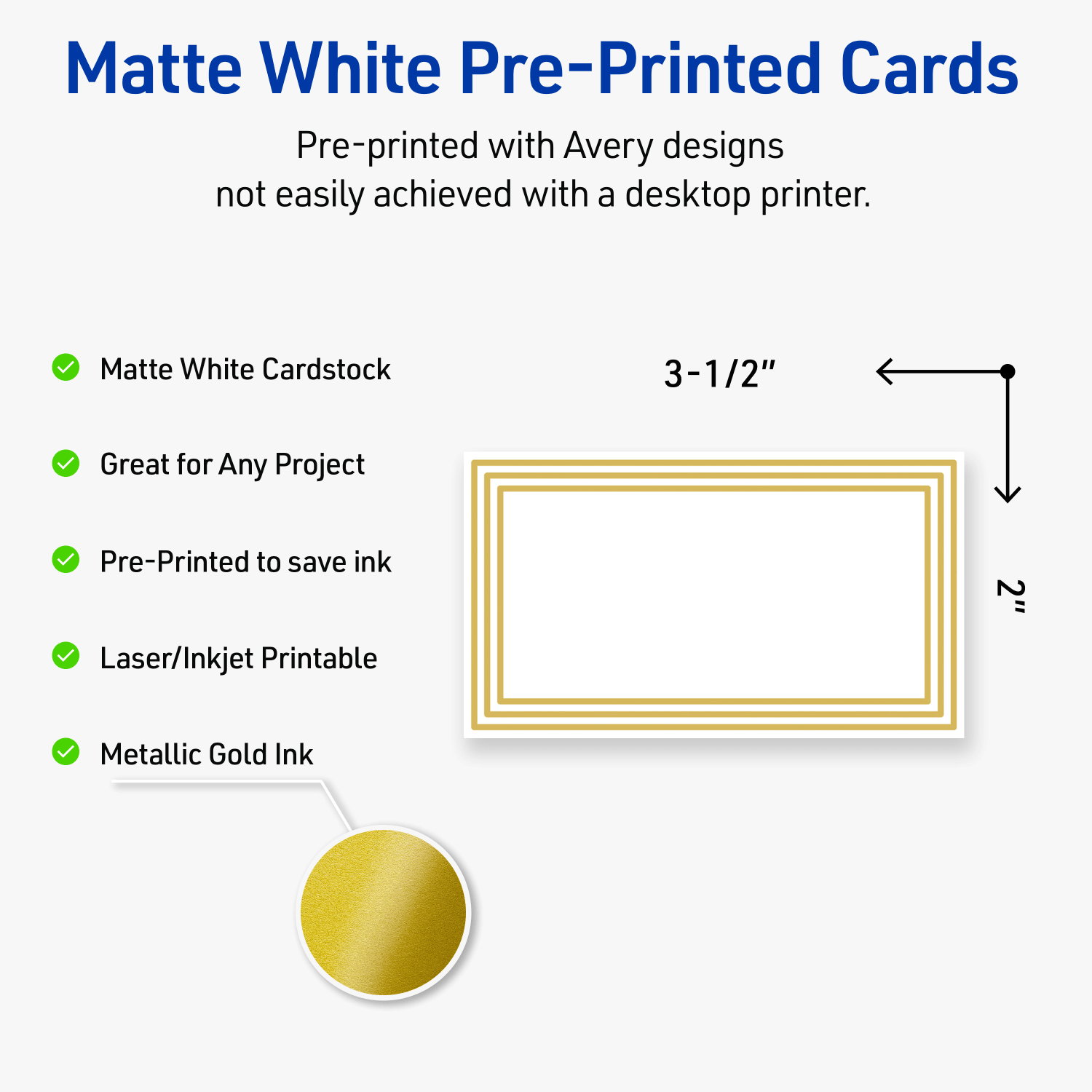Avery Printable Cards With Sure Feed Technology, 2in x 3-1/2in, Matte White With Preprinted Gold Multi-Lined Border, Pack Of 80 - Image 4