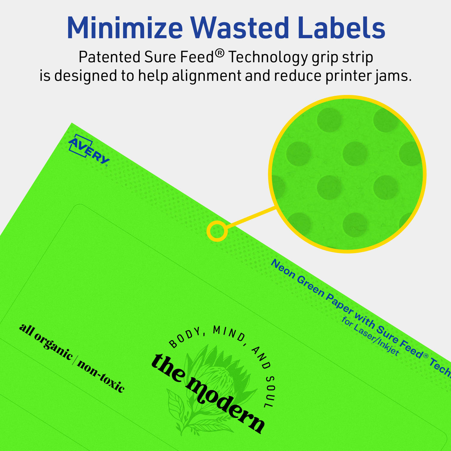 Avery Print-To-The-Edge Labels With Sure Feed Technology, 94247-NGP80, Rectangle, 2-1/2in x 7in, Matte Neon Green, Pack of 240 - Image 5
