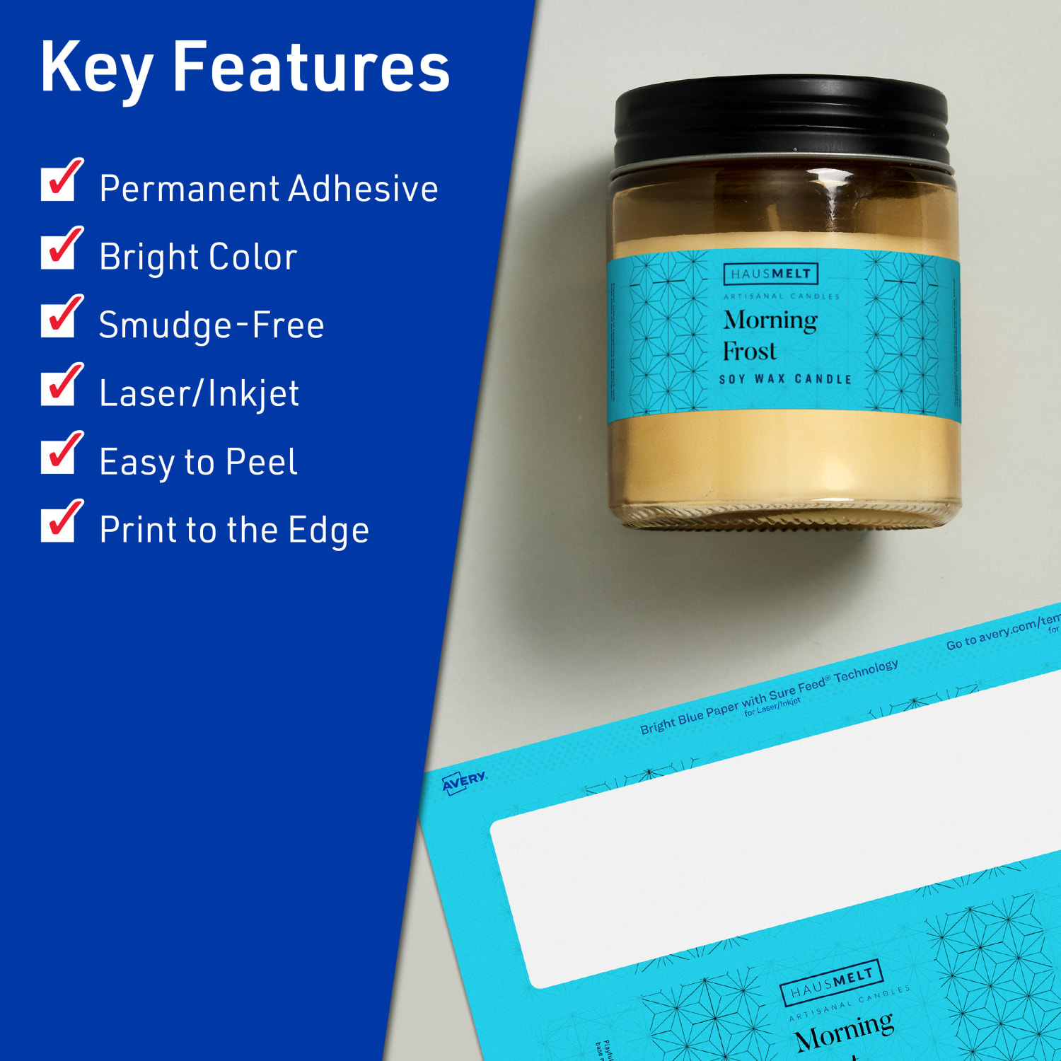 Avery Print-To-The-Edge Labels With Sure Feed Technology, 94250-BBP80, Rectangle, 3in x 7in, Matte Bright Blue, Pack of 240 - Image 3