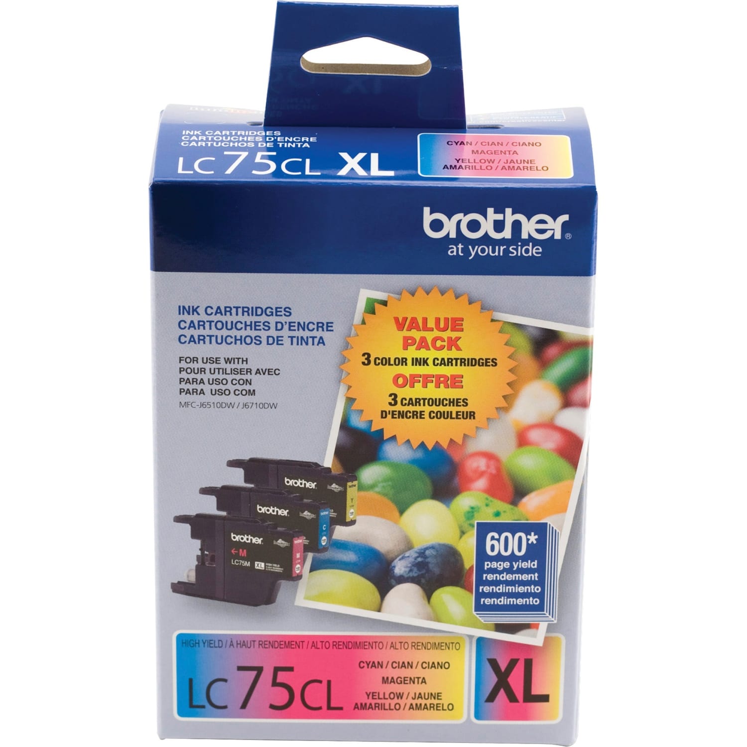 Brother LC75 Cyan, Magenta, Yellow Ink Cartridges, Pack Of 3, LC753PKS - Image 3