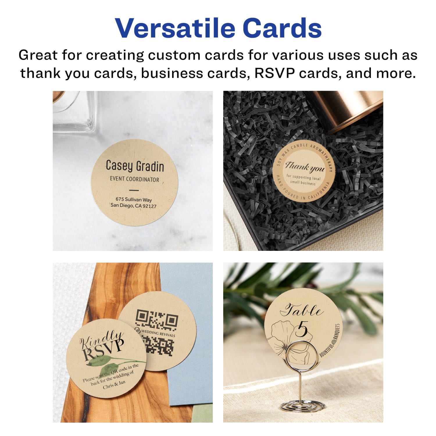 Avery Printable Business Cards With Sure Feed Technology, 95268-KMC25, Round, 2in Diameter, Kraft Brown, Pack Of 300 - Image 4
