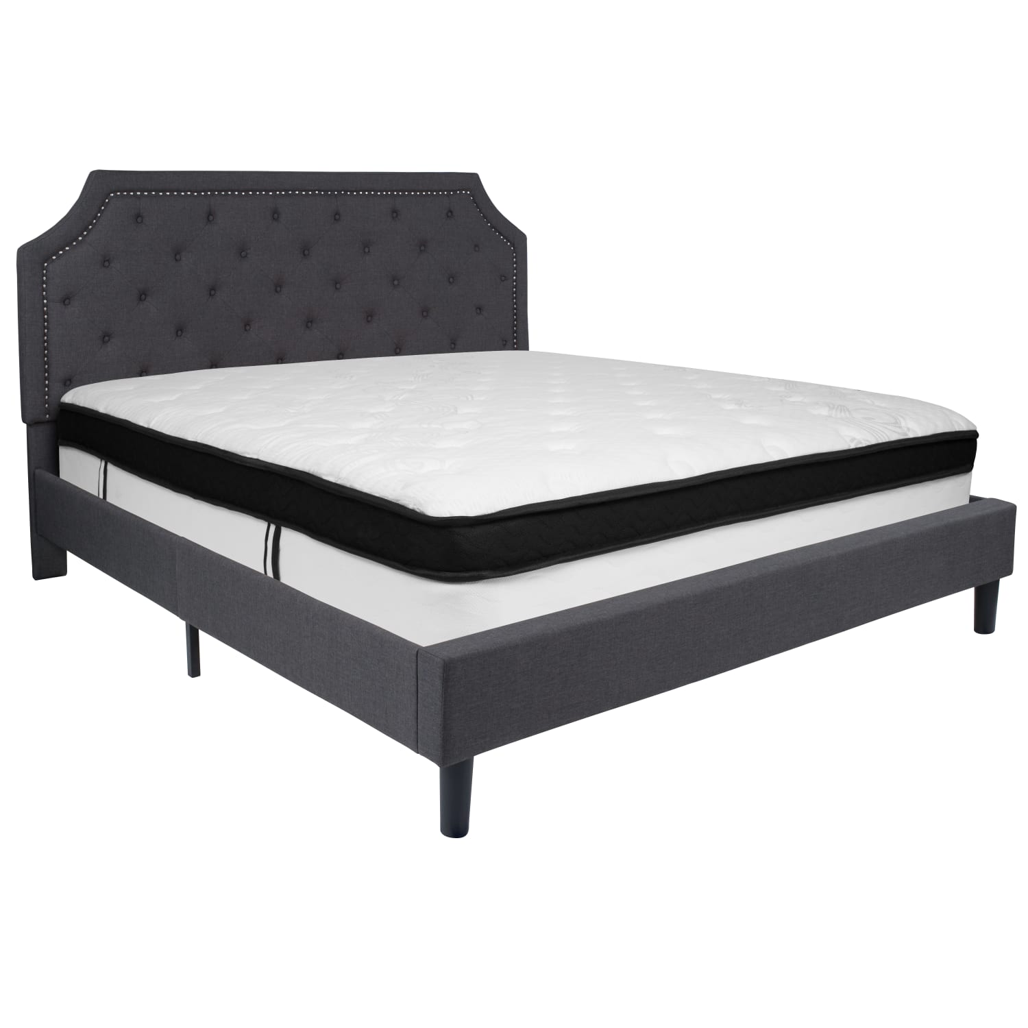Flash Furniture Brighton Arched Tufted Upholstered Platform Bed And Memory Foam Pocket Spring Mattress, King, Dark Gray - Image 3