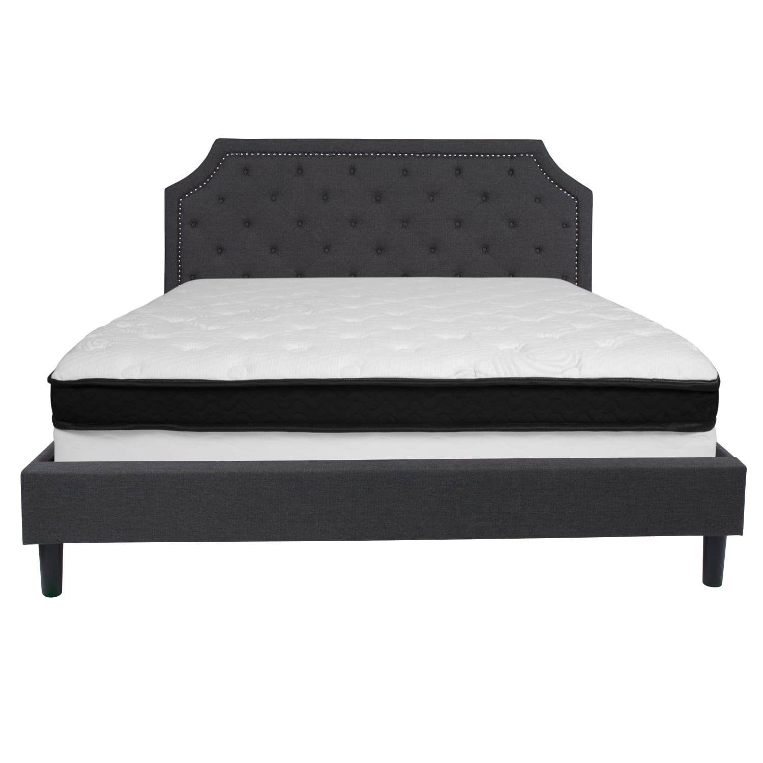 Flash Furniture Brighton Arched Tufted Upholstered Platform Bed And Memory Foam Pocket Spring Mattress, King, Dark Gray - Image 6