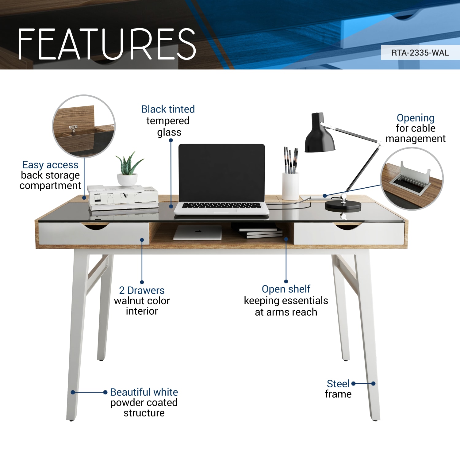 Techni Mobili 51inW Computer Desk With Storage, Walnut Brown - Image 4