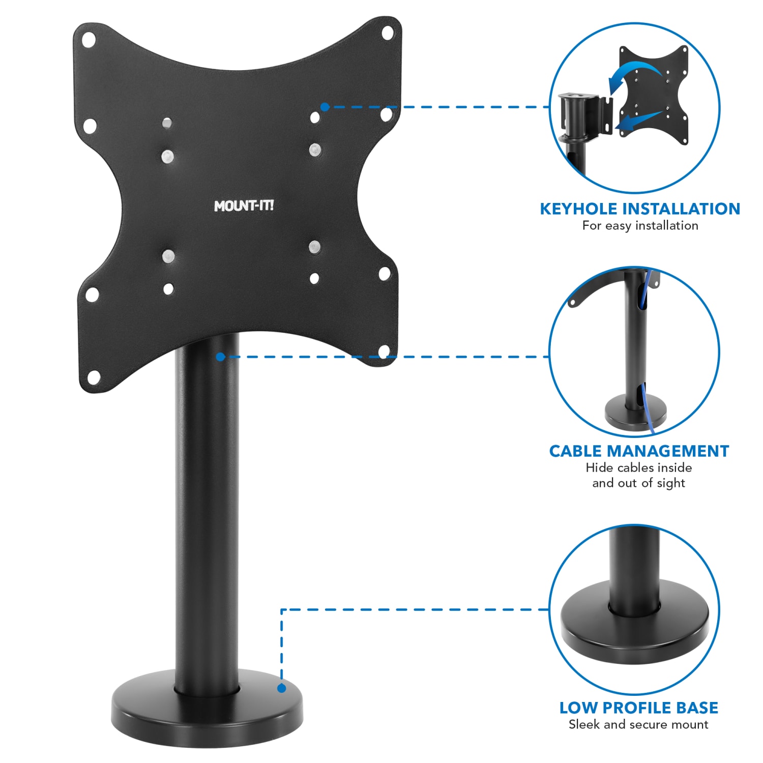Mount-It! MI-855 Bolt-Down Tabletop TV Stand, 17-3/4inH x 8-5/8inW x 13/16inD, Black - Image 4