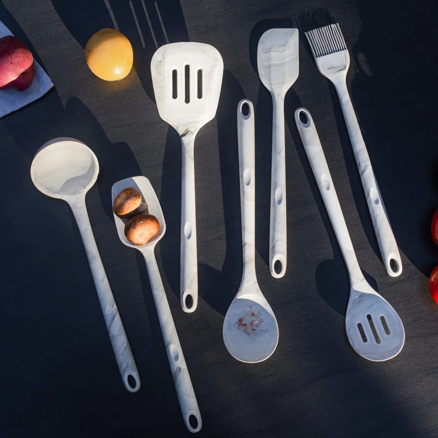 Better Houseware 8-Piece Silicone Utensils Set, White Marble - Image 4